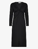 VINAYO KNOT L/S MID CALF DRESS - BLACK