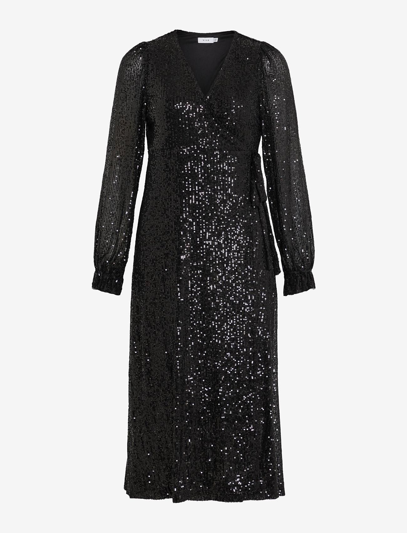 Vila - VIMAIA LS SEQUIN MIDI WRAP DRESS/DC - pailletkjoler - black - 1
