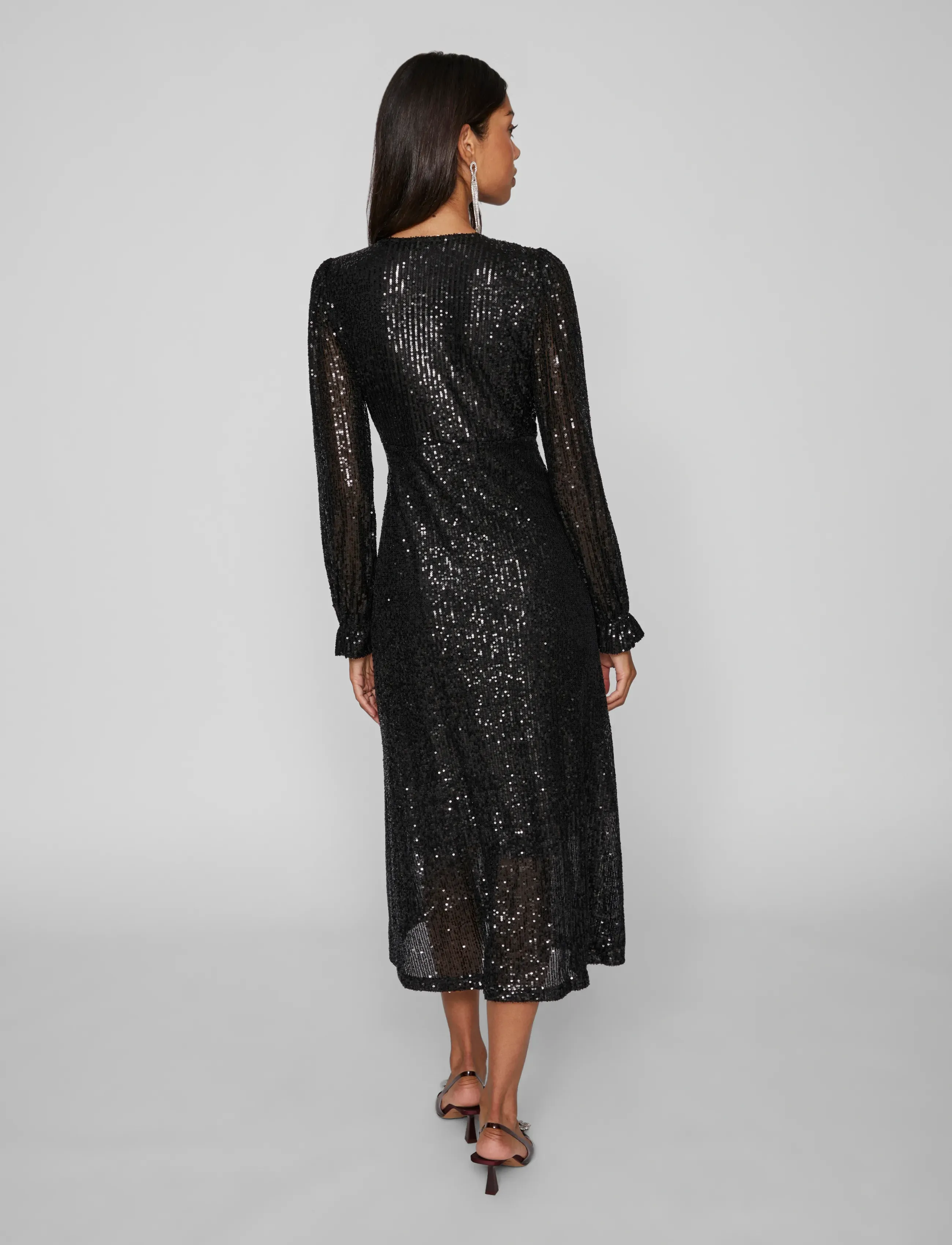 Vila - VIMAIA LS SEQUIN MIDI WRAP DRESS/DC - pailletkjoler - black - 3