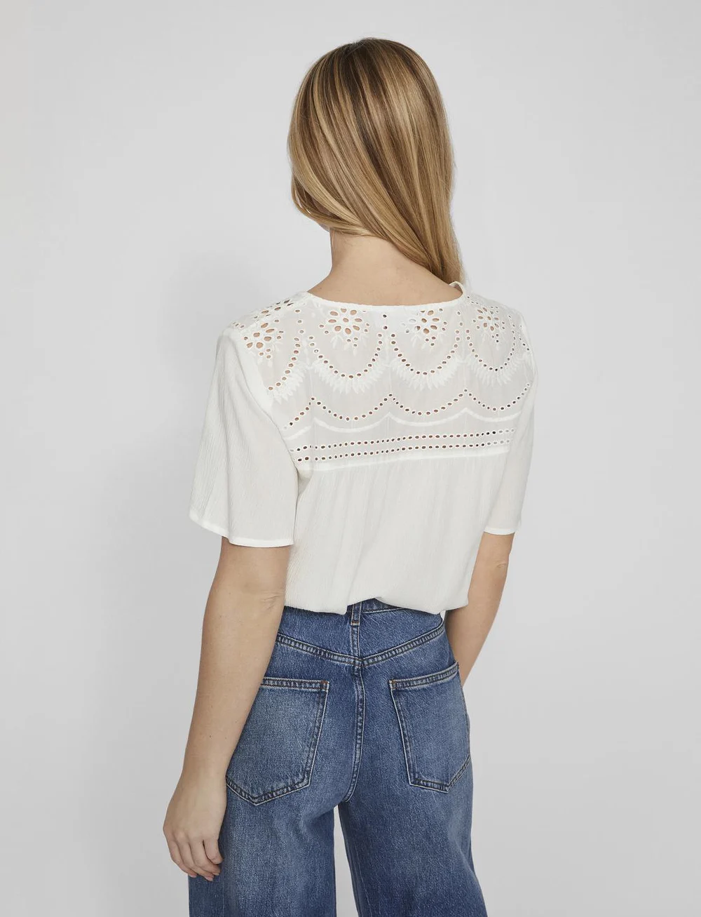 Vila - VIMESA LACE S/S TOP - NOOS - kortärmade blusar - egret - 3
