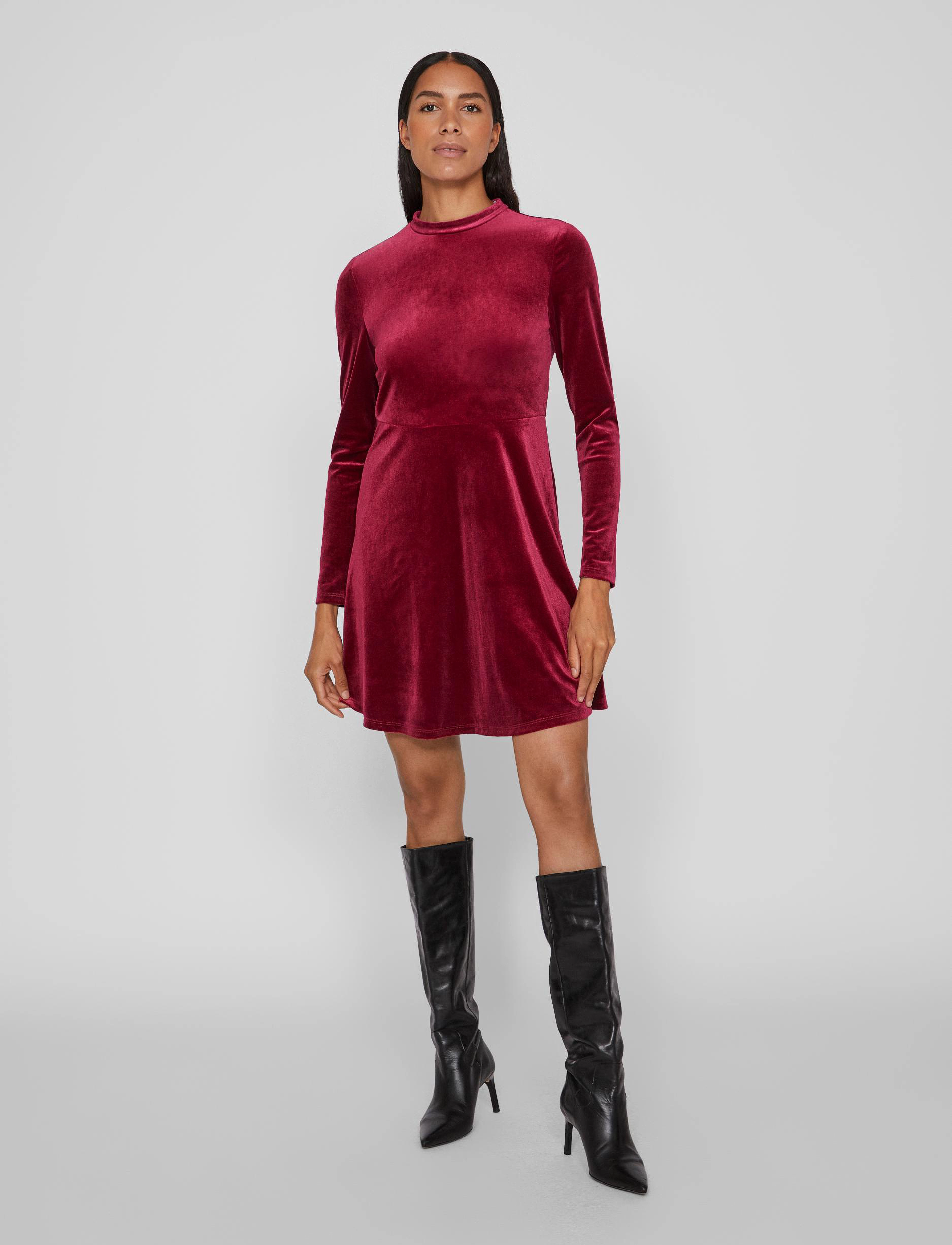 Vila VIOELLE HIGH NECK L/S DRESS/1N - Kleidid - BEET RED / red