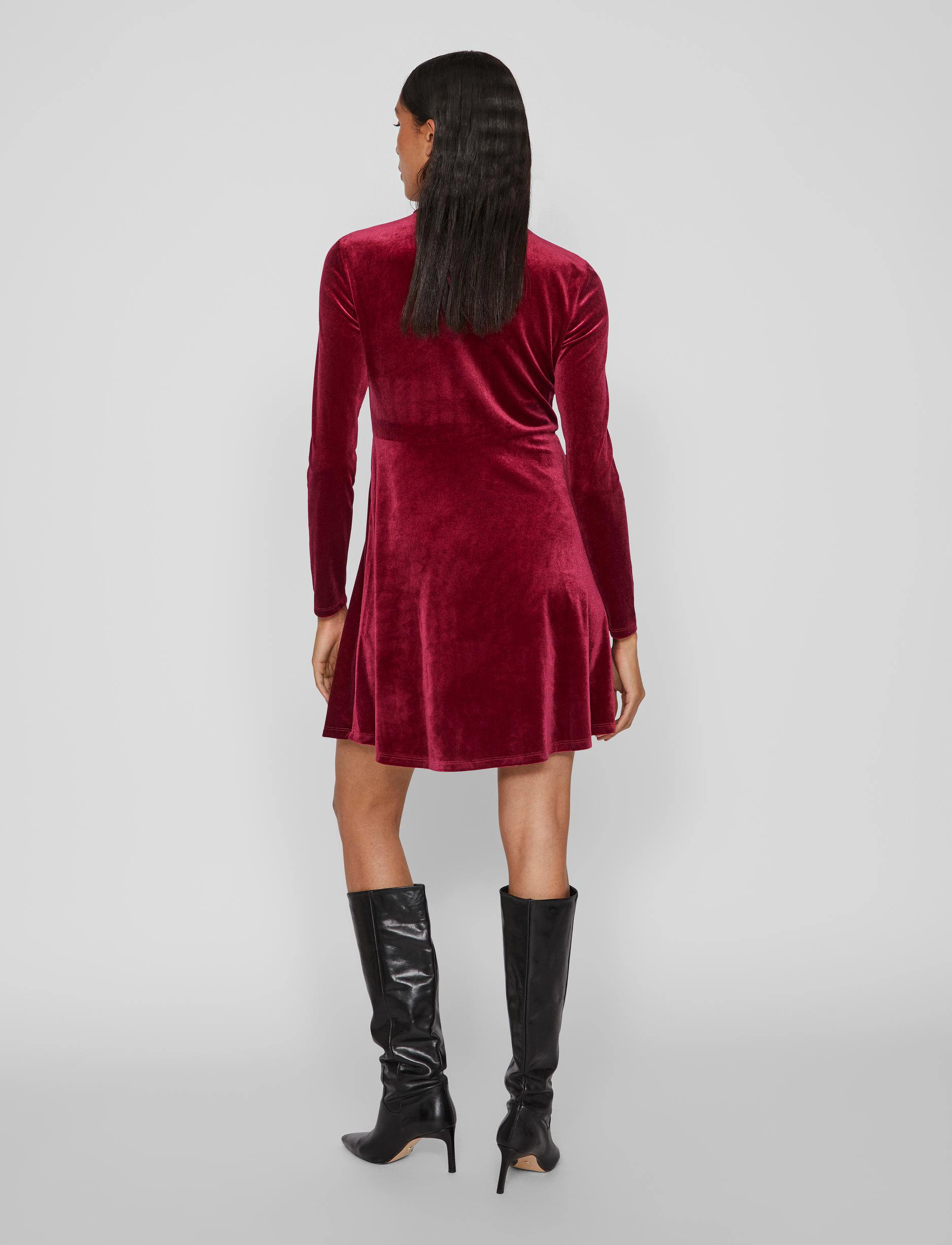 Vila - VIOELLE HIGH NECK L/S DRESS/1N - laveste priser - beet red - 3