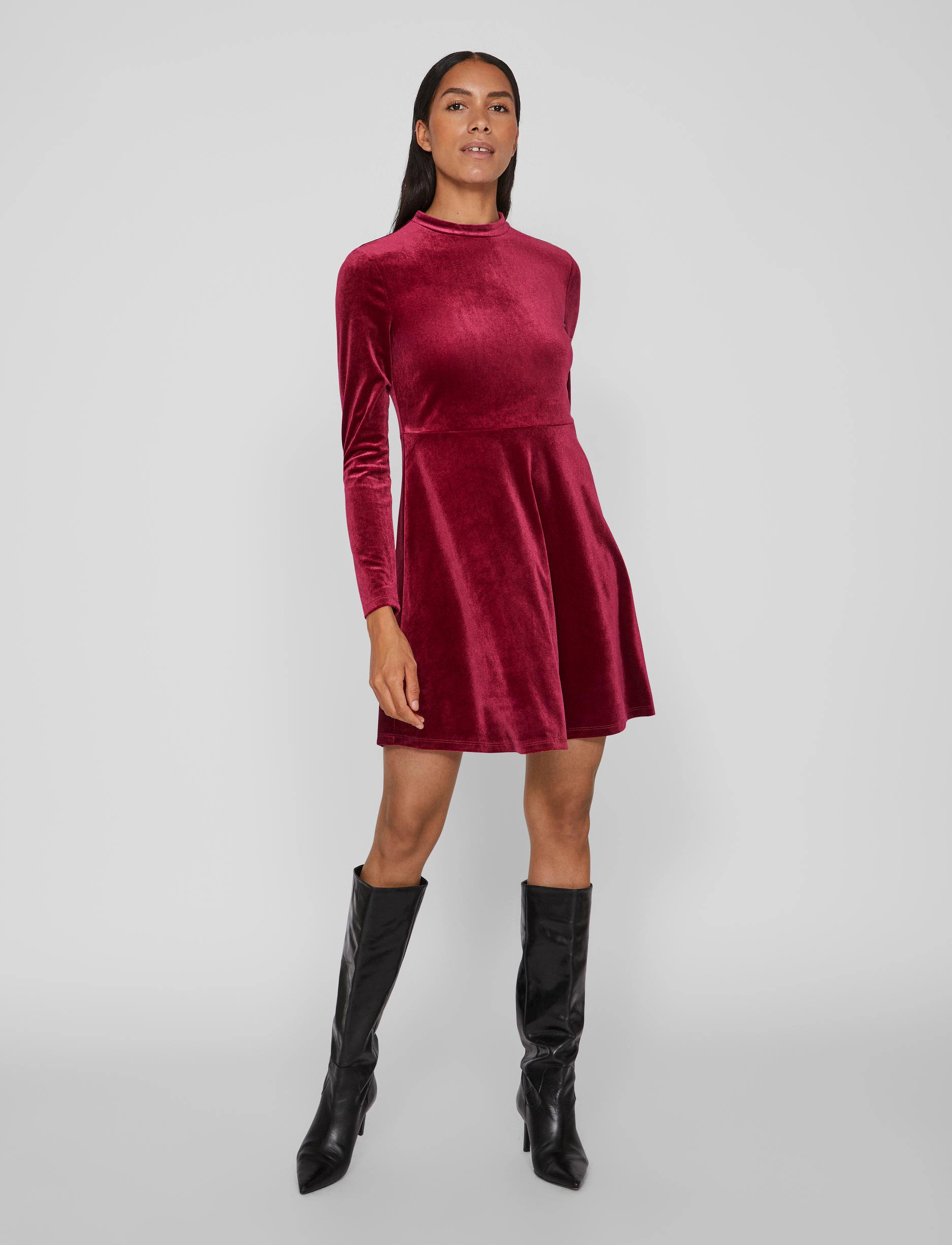 Vila - VIOELLE HIGH NECK L/S DRESS/1N - laveste priser - beet red - 4