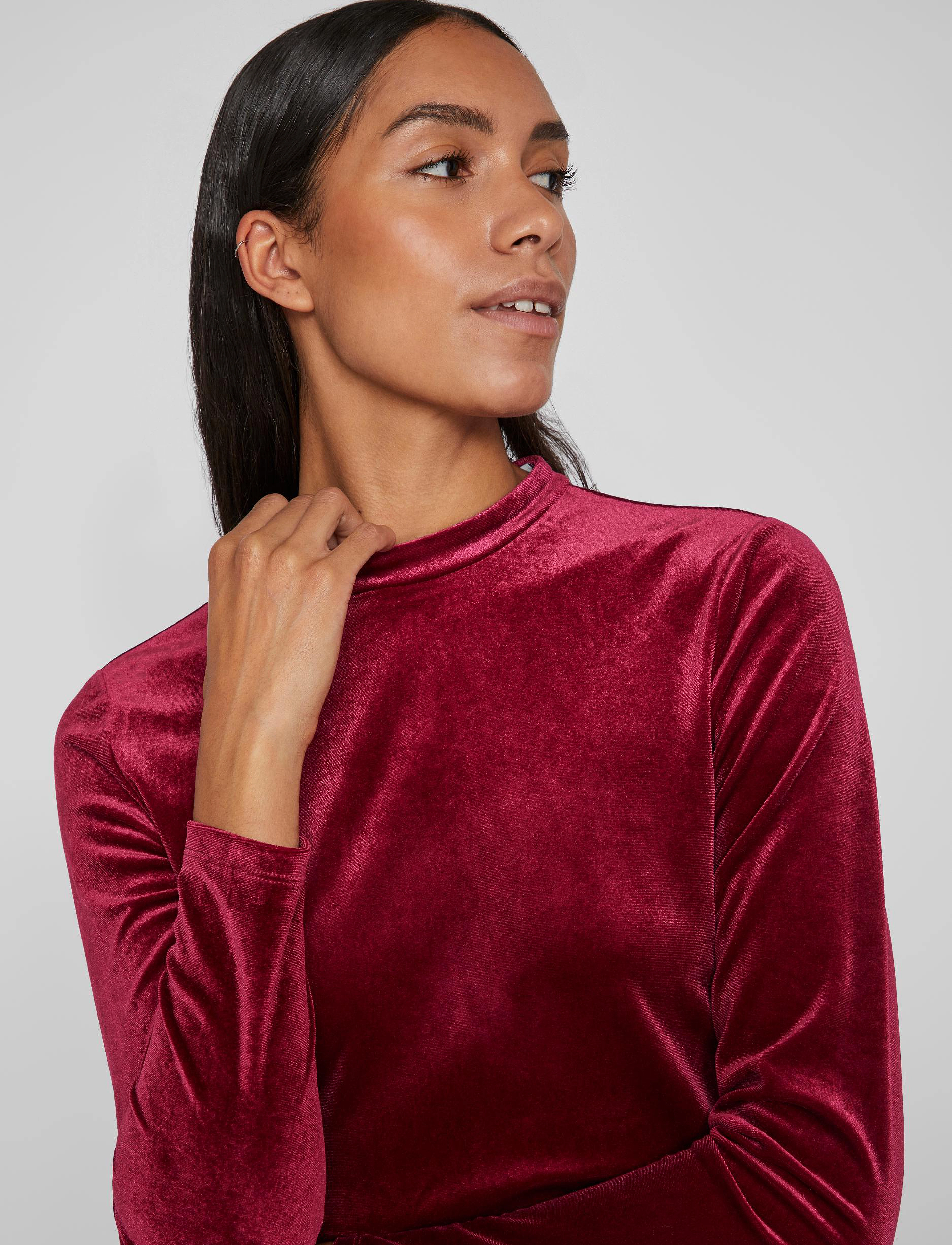 Vila - VIOELLE HIGH NECK L/S DRESS/1N - laveste priser - beet red - 5
