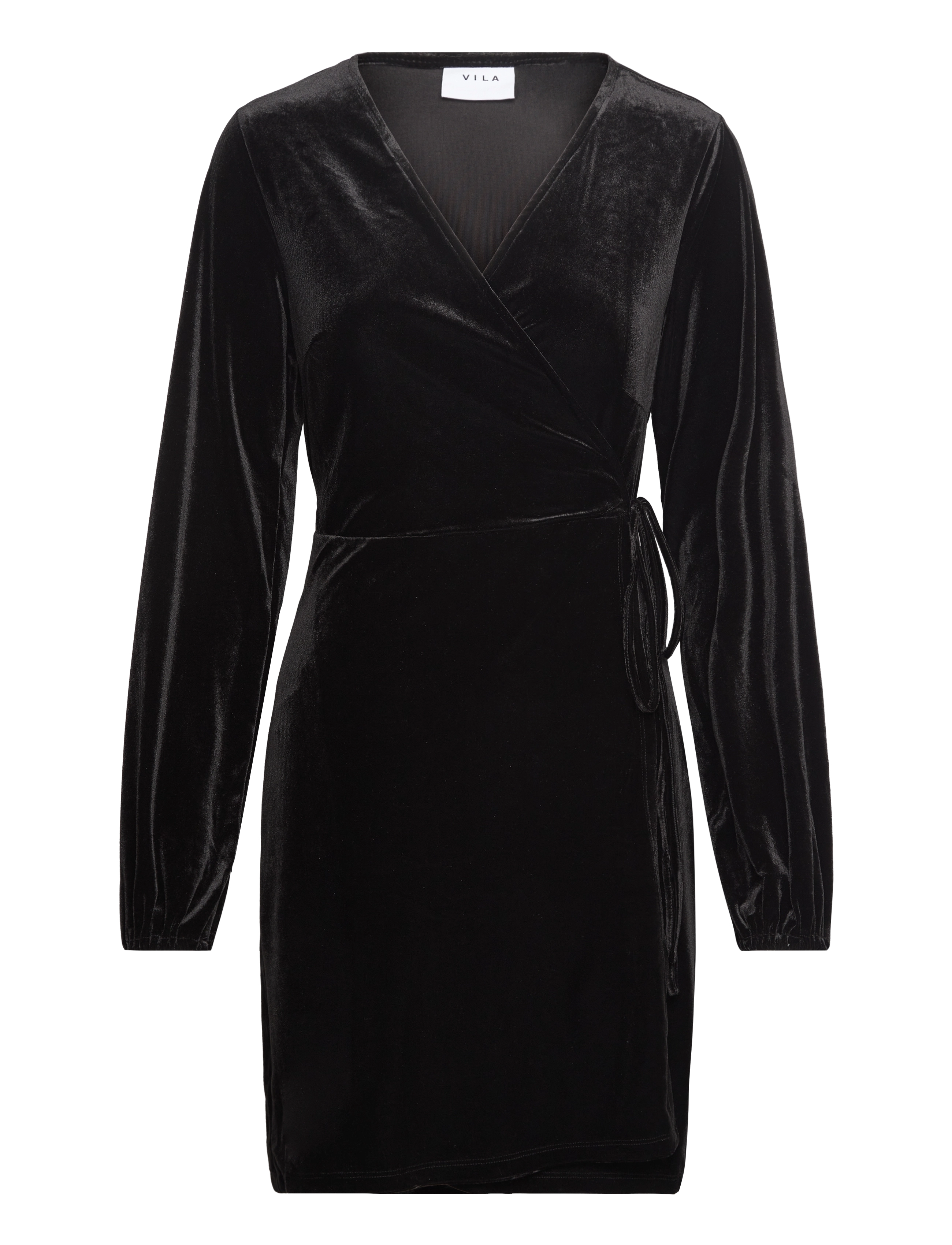 VILA Vikatja L/S Kurz Samt Wrap Kleid/Ka Schwarz - XS - Damen