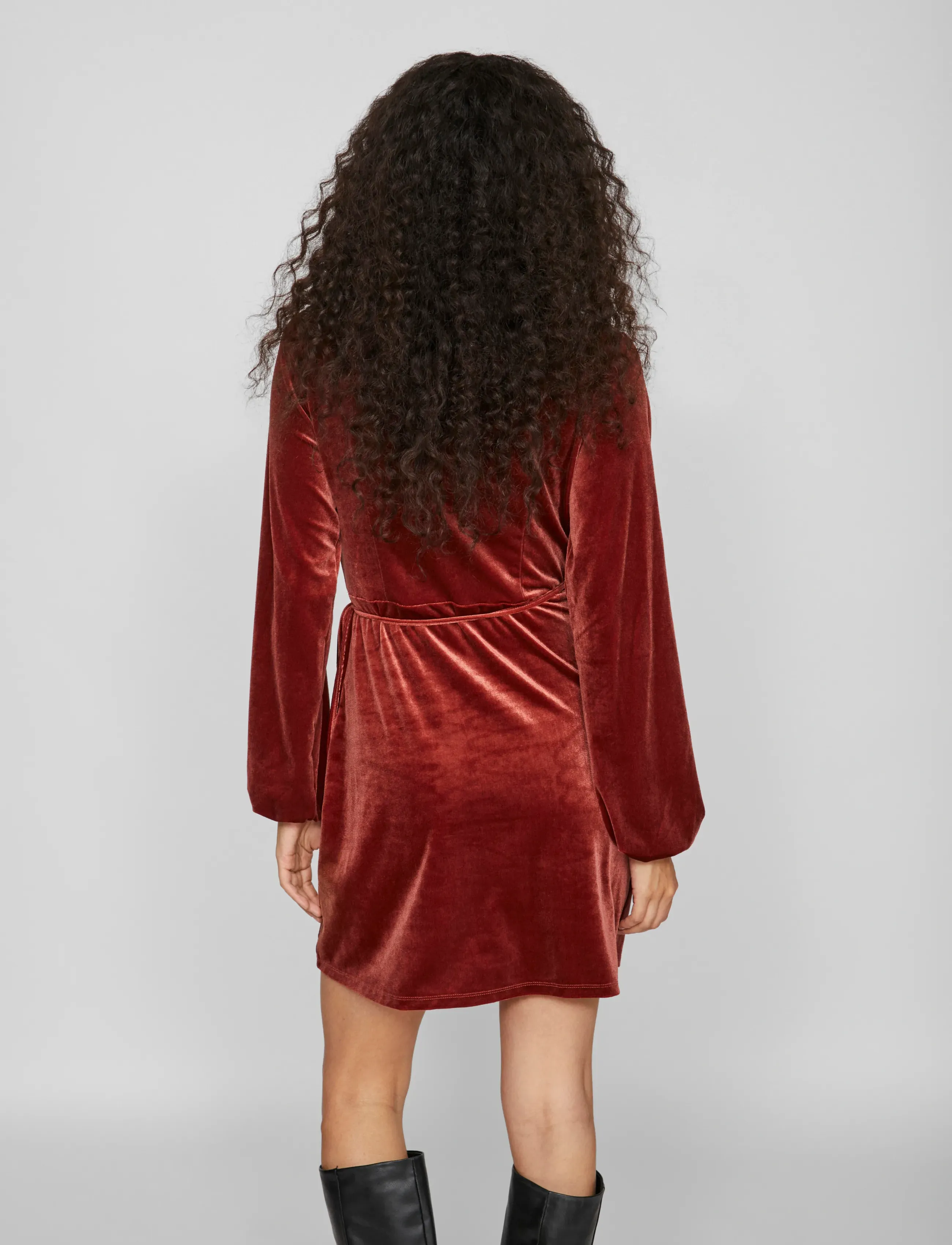 Vila - VIKATJA L/S SHORT VELVET WRAP DRESS/KA - laveste priser - fired brick - 3