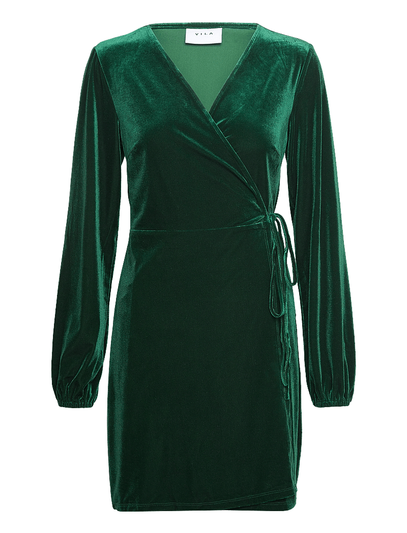 Vila - VIKATJA L/S SHORT VELVET WRAP DRESS/KA - kietaisumekot - pineneedle - 1