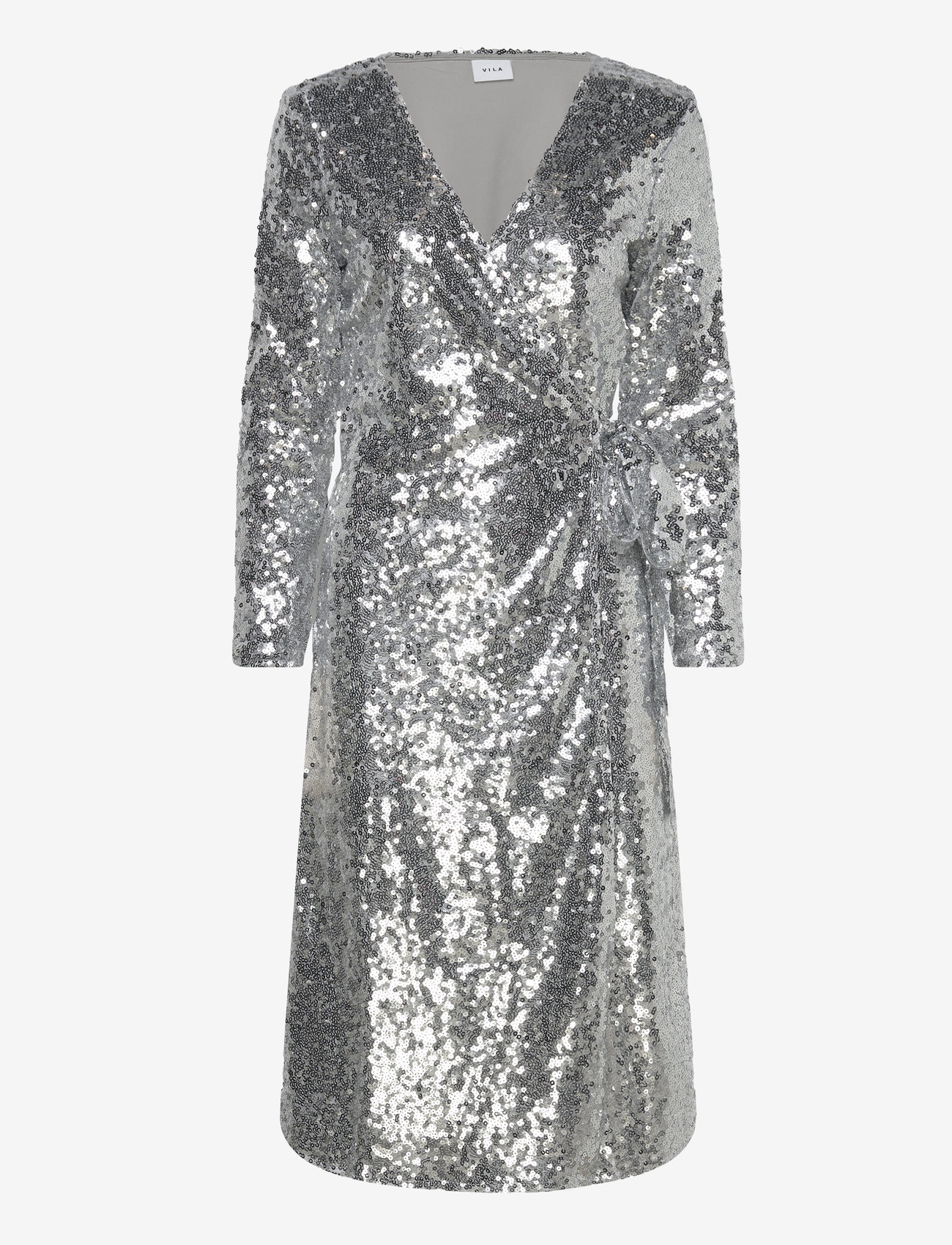 Vila - VIJULIANA L/S WRAP MIDI SEQUINS DRESS/KA - paillettenkleider - silver colour - 0