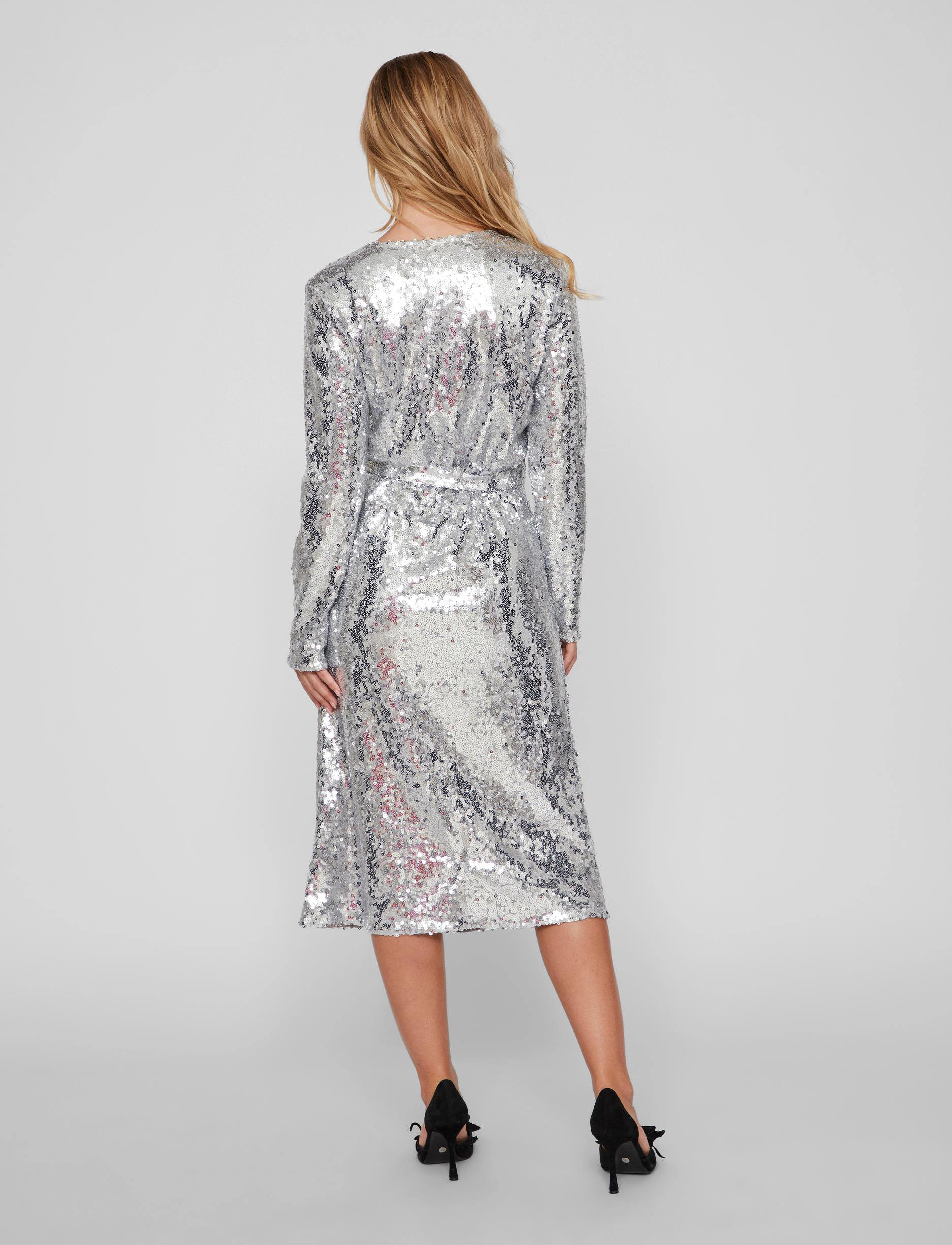 Vila - VIJULIANA L/S WRAP MIDI SEQUINS DRESS/KA - pailletkjoler - silver colour - 3