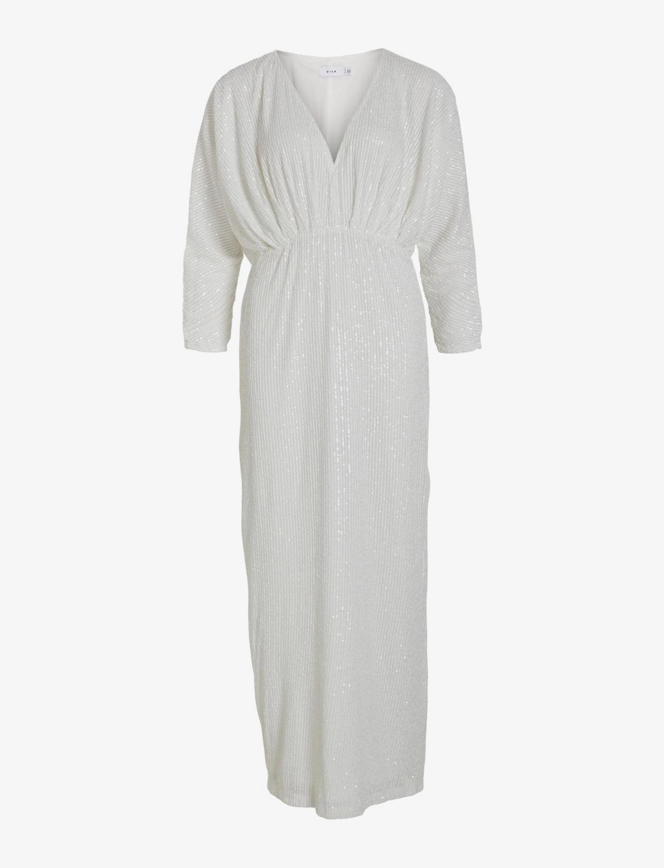 Vila VIMAIA V-NECK L/S MAXI DRESS/BR/DC - Maxi kjoler - CLOUD DANCER / grey