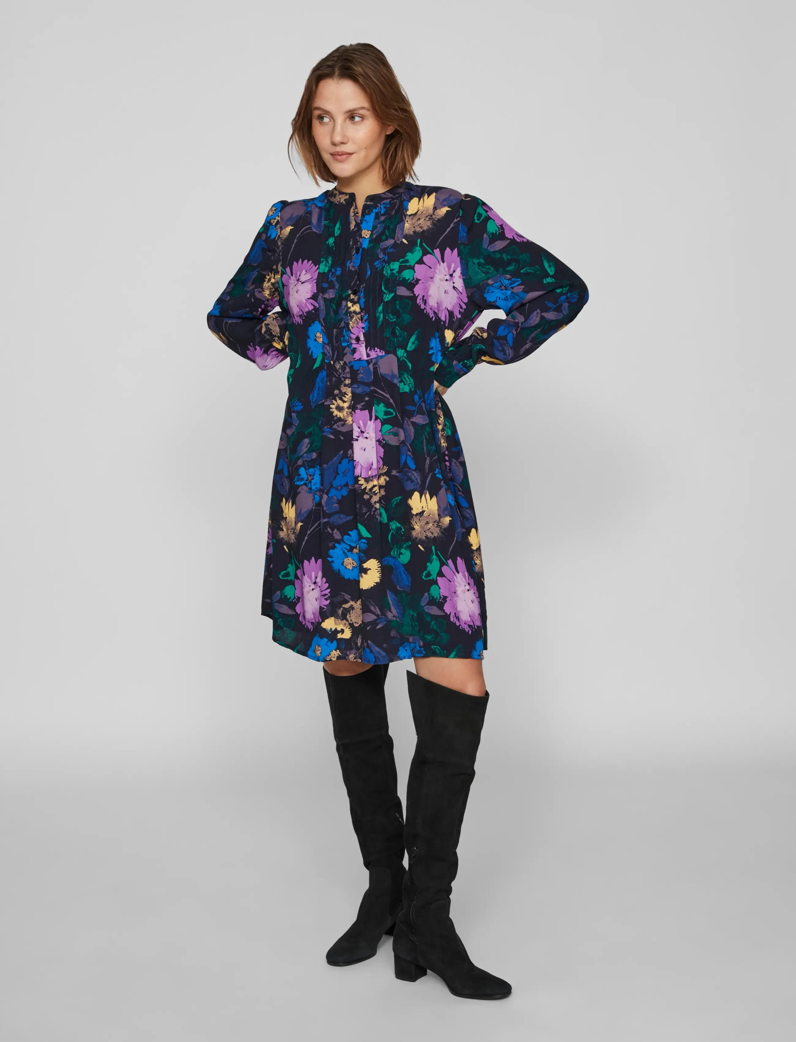 Vila - VIPANGA LE V-NECK L/S DRESS - midi kjoler - navy blazer - 4