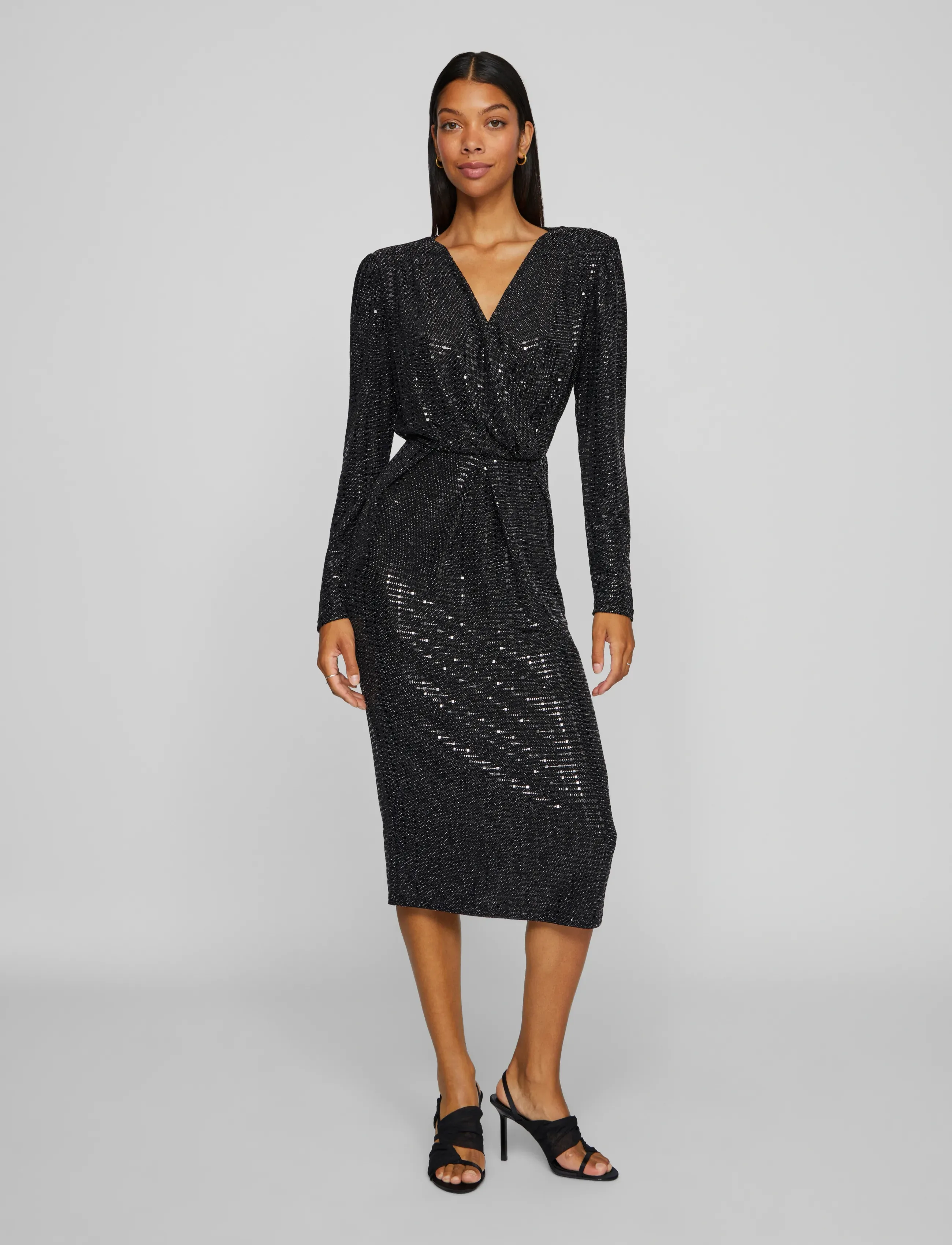 Vila - VIFESTE L/S MIDI DRESS/R2 - festtøj til outletpriser - black beauty - 4