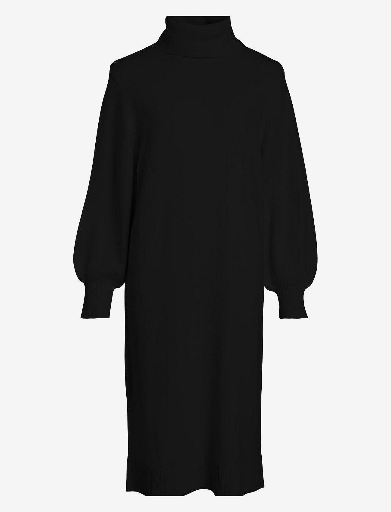 Vila - VISARA L/S ROLLNECK MIDI DRES/BF/KA - knitted dresses - black - 0