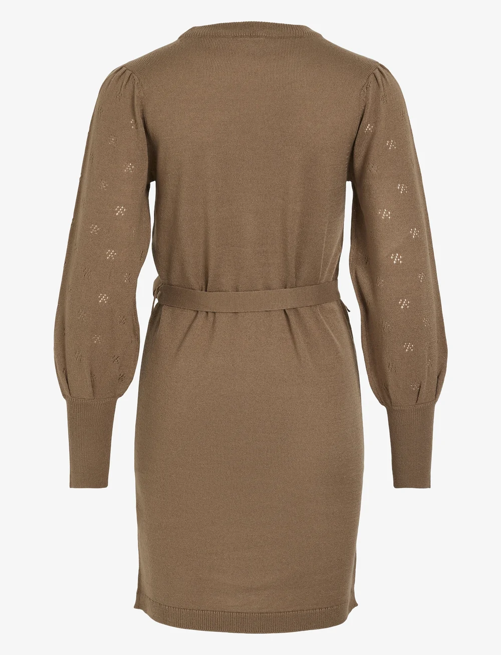 Vila - VIAVA L/S BELT SHORT KNIT DRESS - stickade klänningar - fossil - 1