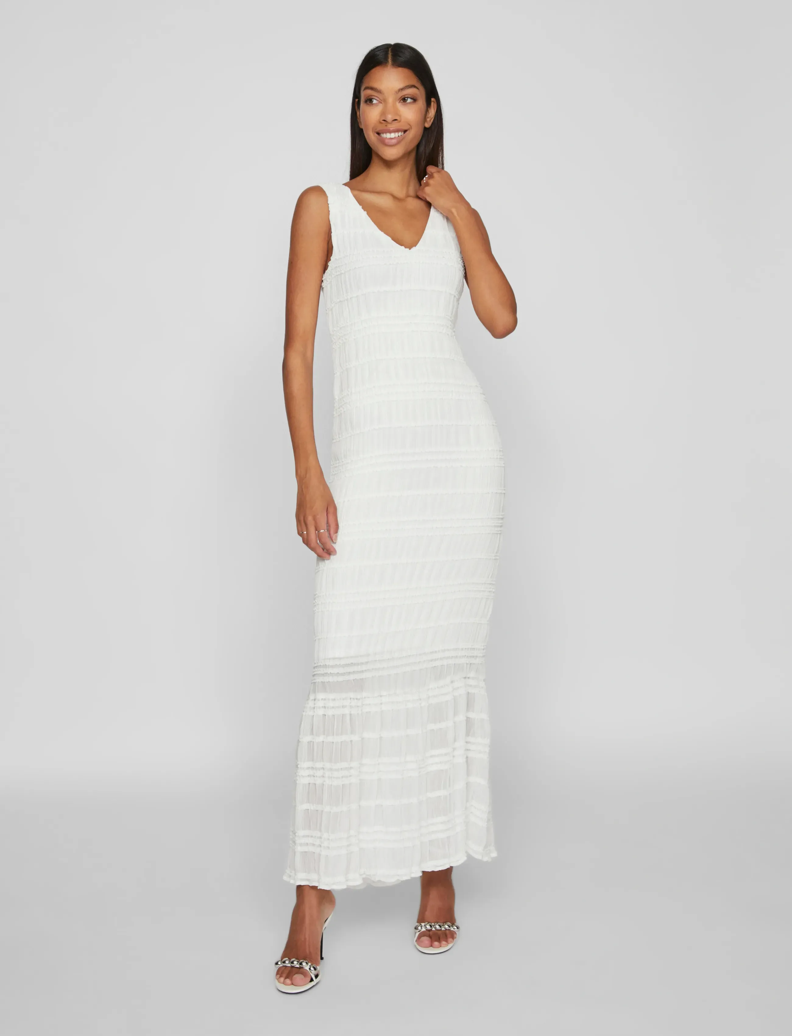 Vila VIHILMA V-NECK S/L MAXI DRESS/BR/DC - Pulmakleidid - CLOUD DANCER / white
