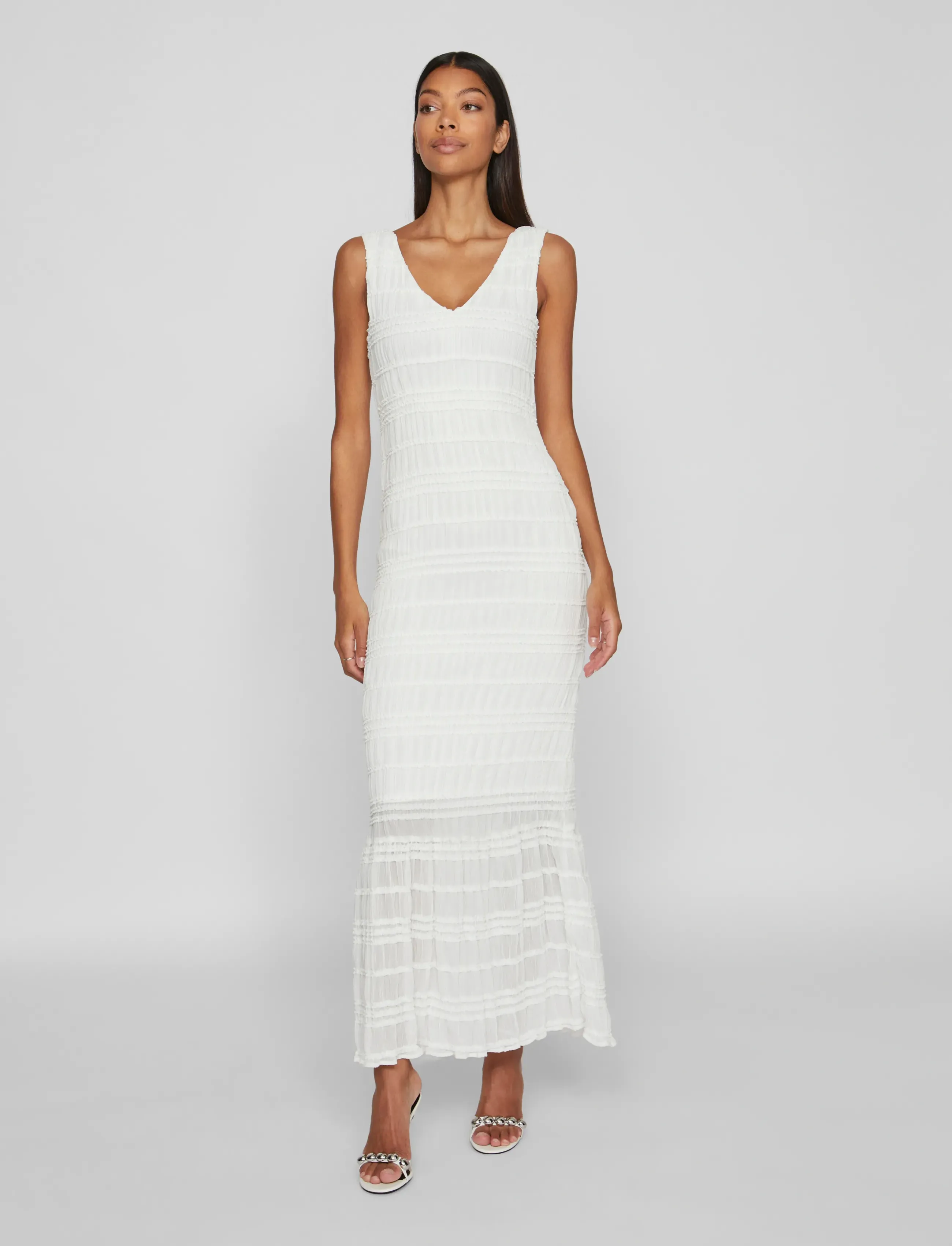 Vila - VIHILMA V-NECK S/L MAXI DRESS/BR/DC - cloud dancer - 4