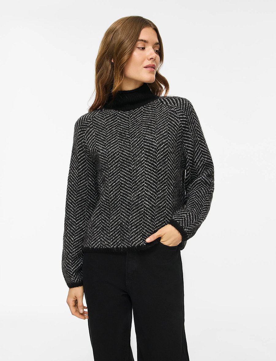 Vila - VILORY HIGH NECK L/S KNIT TOP - NOOS - stickade tröjor - black beauty - 0