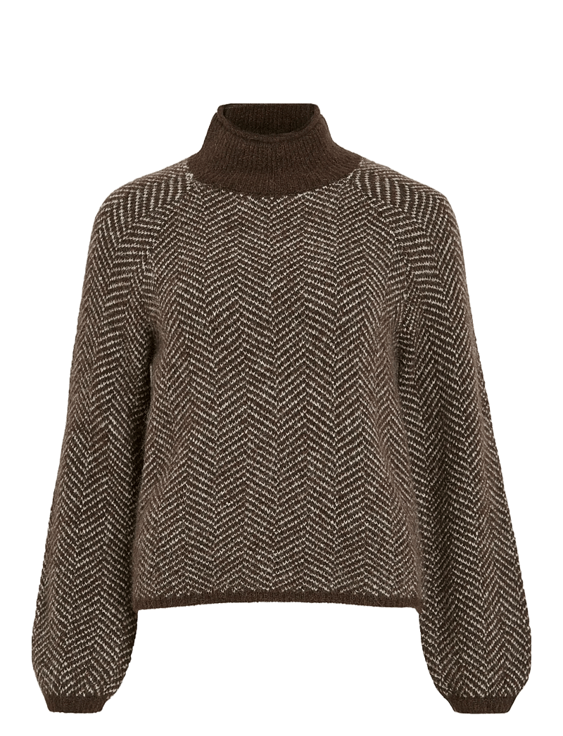 Vila - VILORY HIGH NECK L/S KNIT TOP - NOOS - stickade tröjor - coffee bean - 1