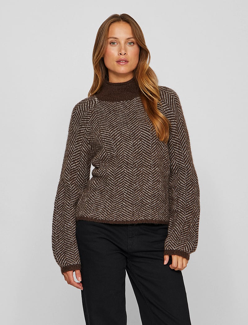 Vila - VILORY HIGH NECK L/S KNIT TOP - NOOS - stickade tröjor - coffee bean - 0