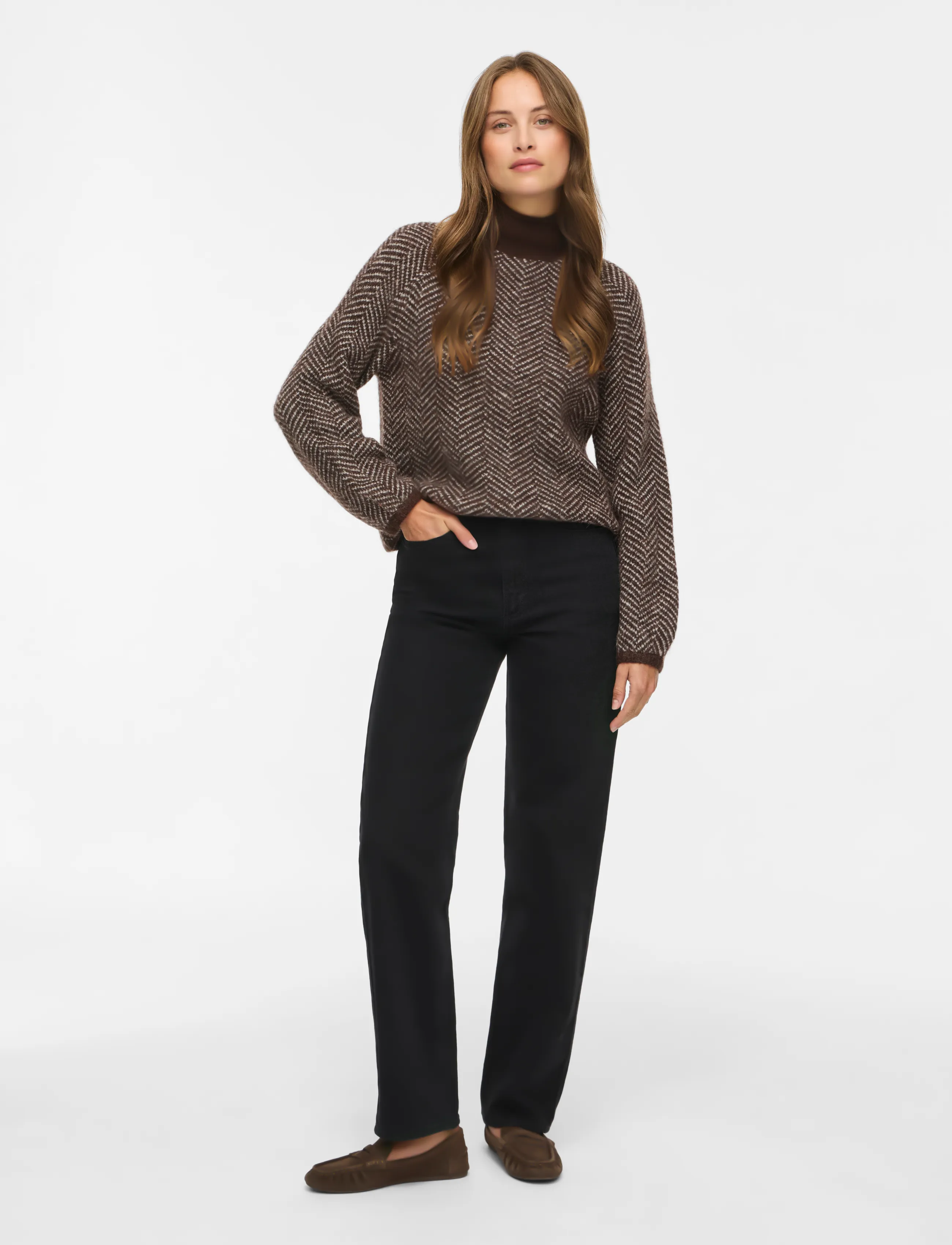 Vila - VILORY HIGH NECK L/S KNIT TOP - NOOS - neulepuserot - coffee bean - 3
