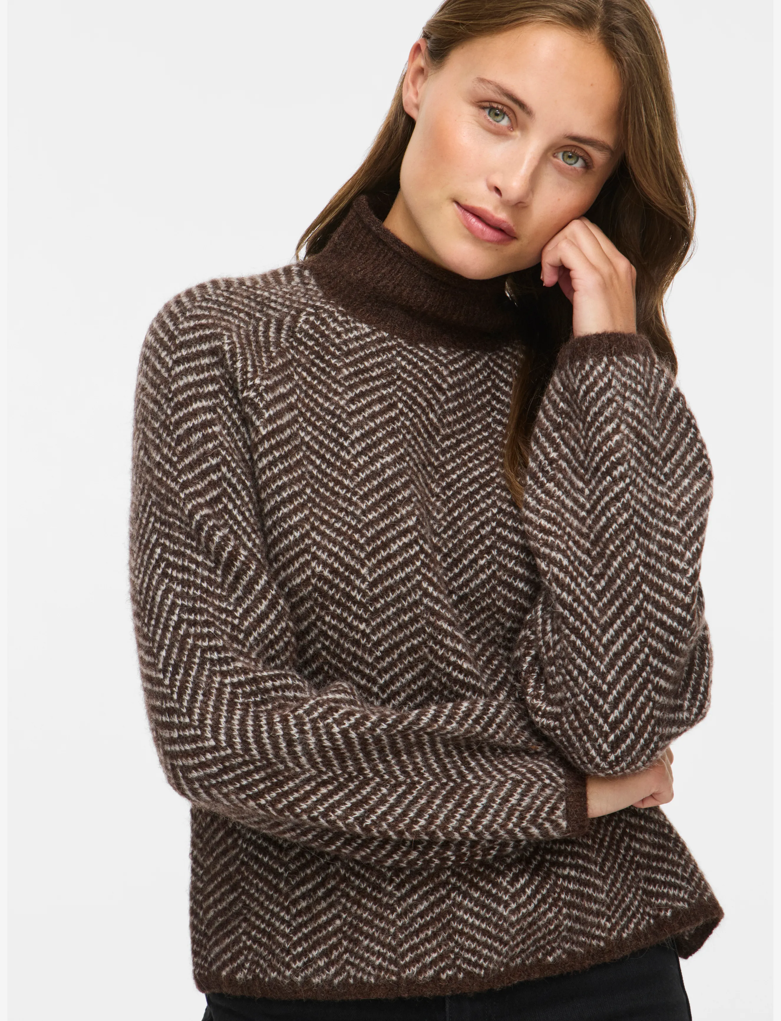 Vila - VILORY HIGH NECK L/S KNIT TOP - NOOS - neulepuserot - coffee bean - 4