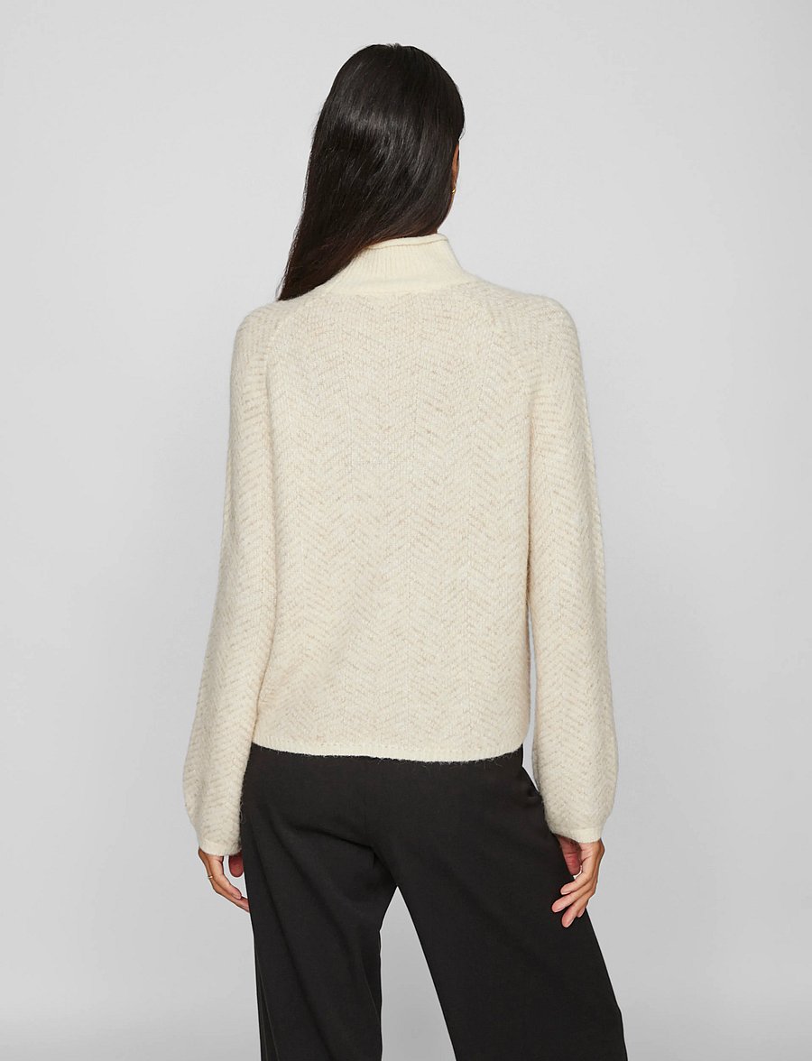 Vila - VILORY HIGH NECK L/S KNIT TOP - NOOS - stickade tröjor - eggnog - 3