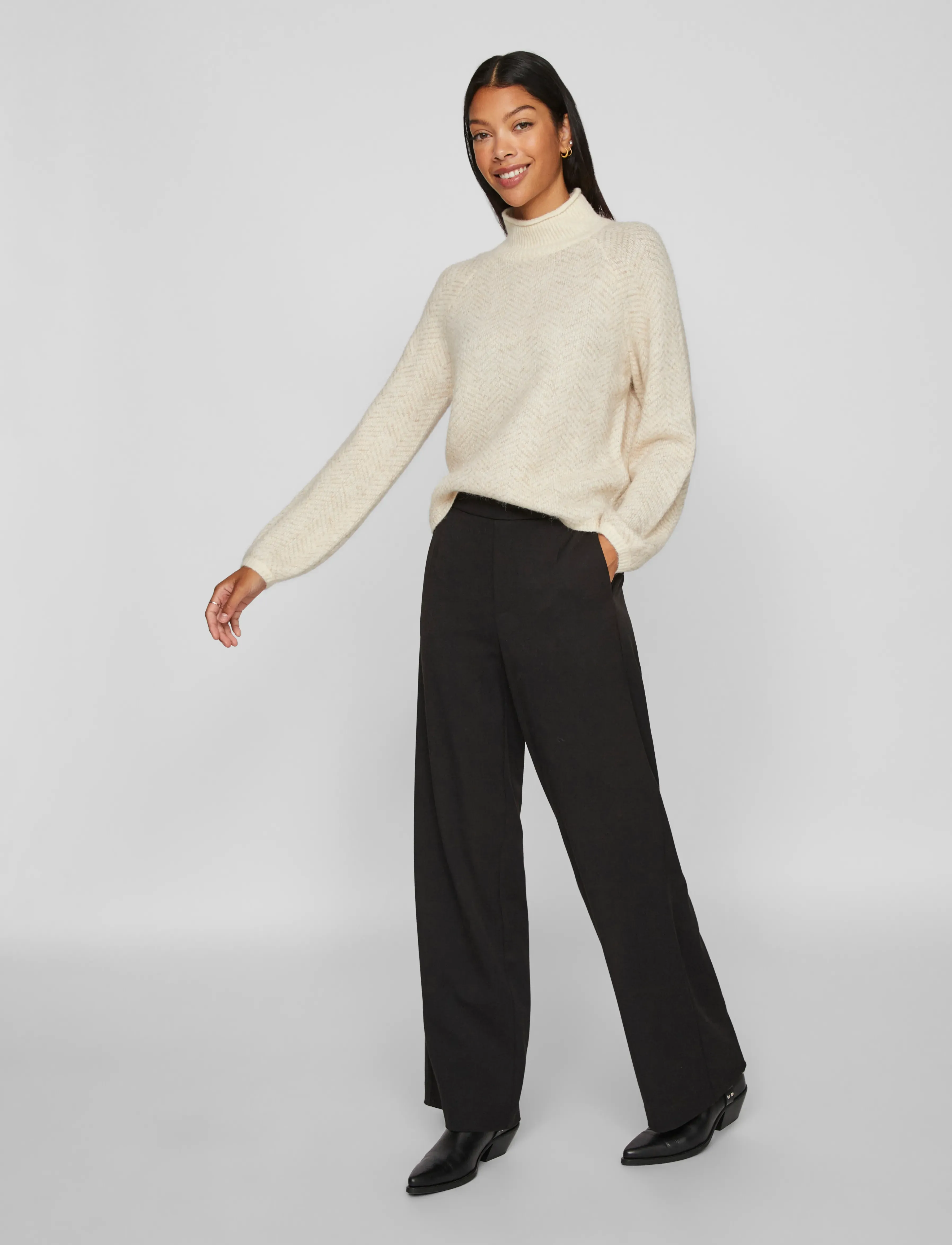 Vila - VILORY HIGH NECK L/S KNIT TOP - NOOS - stickade tröjor - eggnog - 4