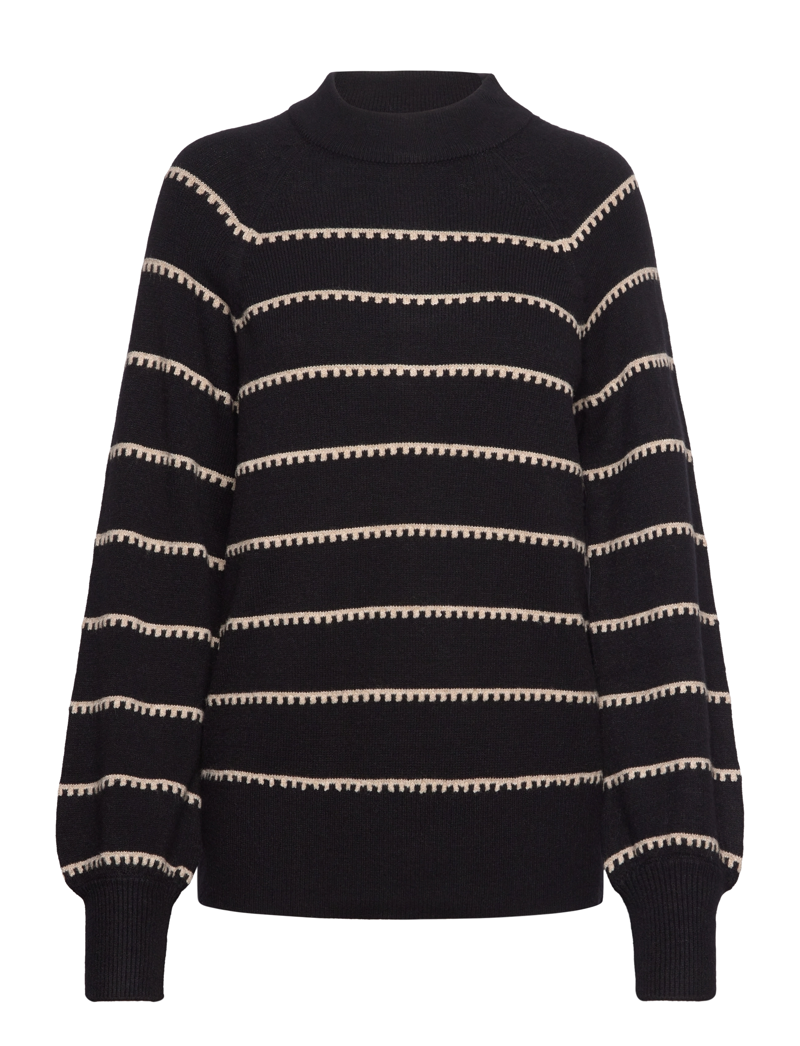 VIRIL CREW NECK L/S STRIPE KNIT TOP - BLACK