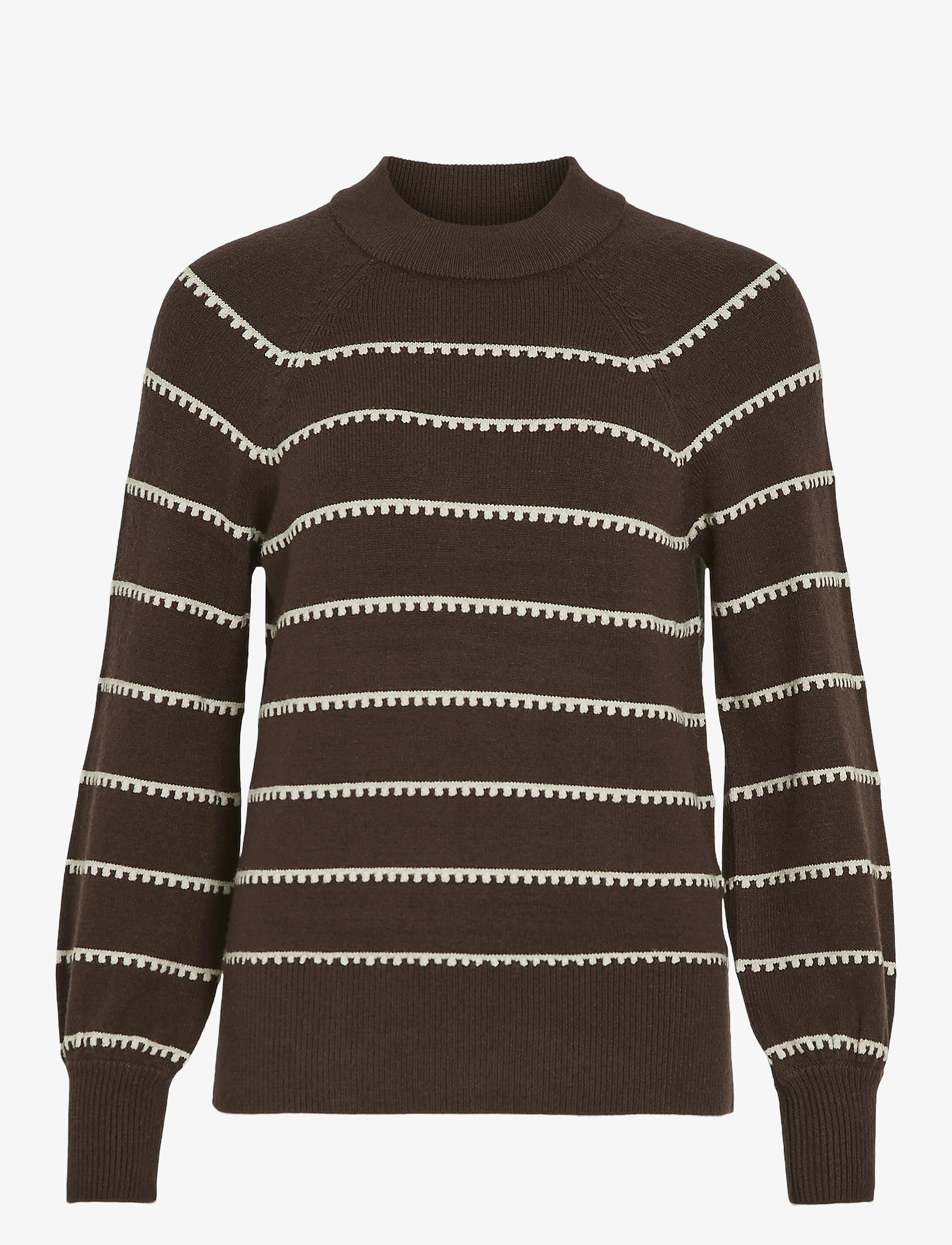 VIRIL CREW NECK L/S STRIPE KNIT TOP - COFFEE BEAN