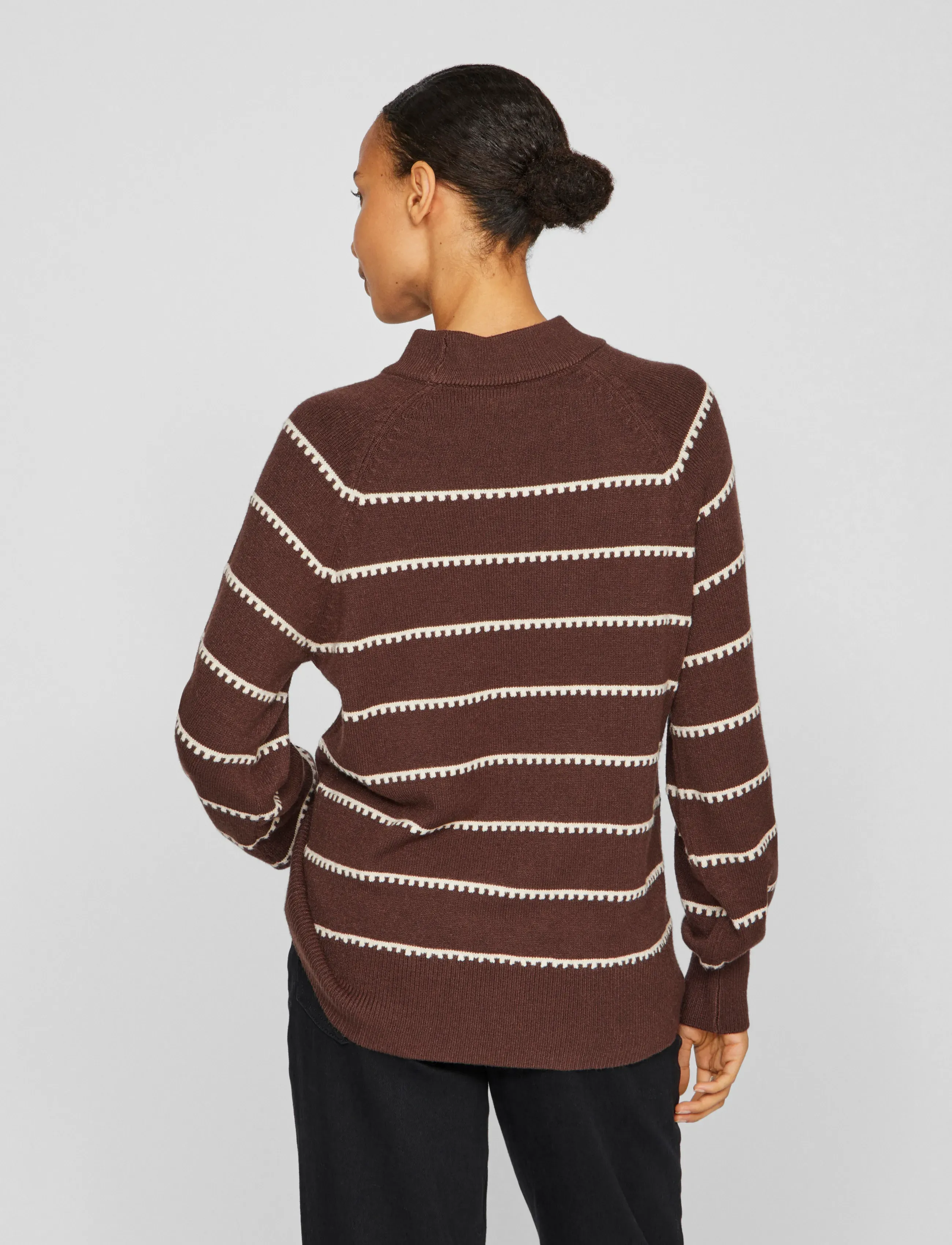 Vila - VIRIL CREW NECK L/S STRIPE KNIT TOP - laveste priser - coffee bean - 3
