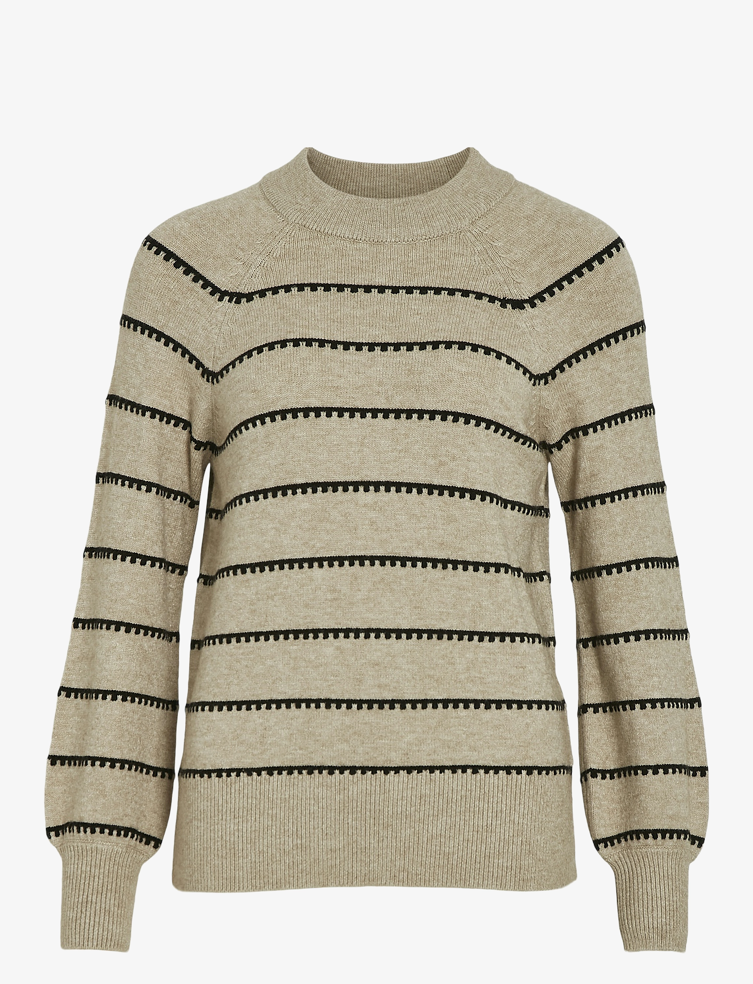 VIRIL CREW NECK L/S STRIPE KNIT TOP - NATURAL MELANGE