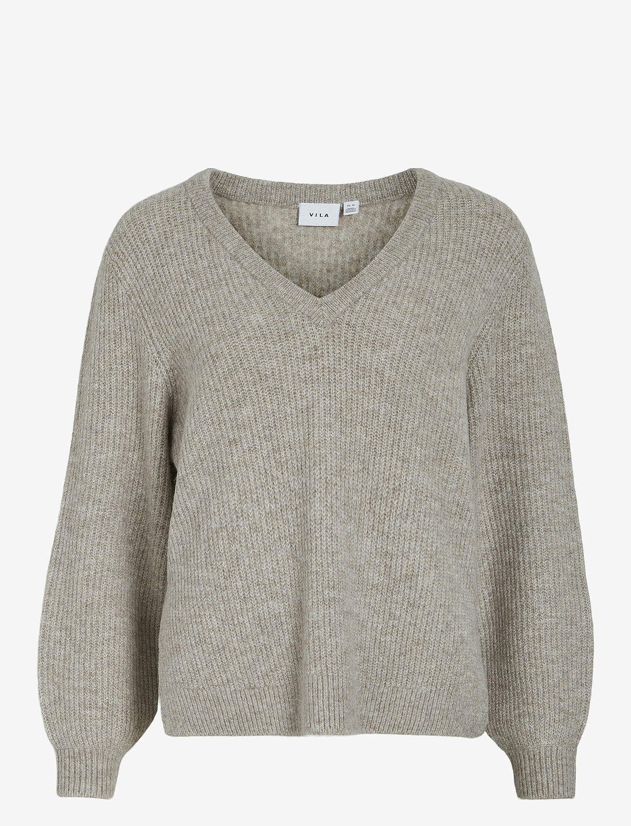 Vila - VIBELUNA V-NECK REV L/S KNIT TOP - NOOS - natural melange - 0