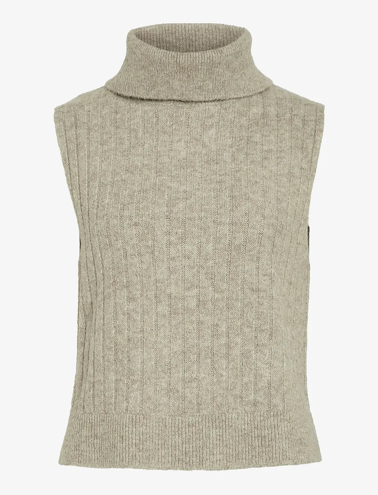 Vila - VIBELUNA HIGH NECK S/L KNIT VEST-NOOS - strikveste - natural melange - 1