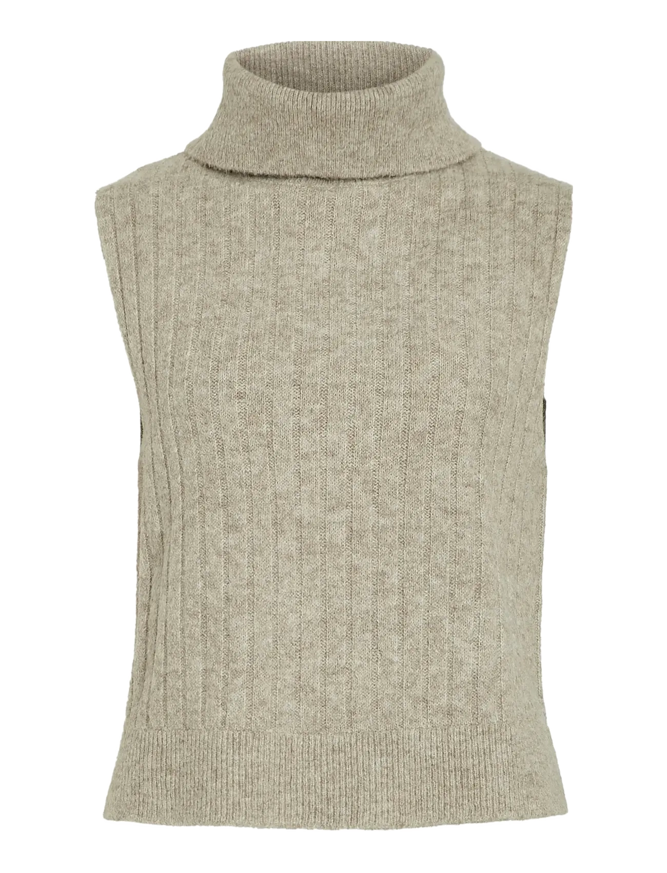 Vila VIBELUNA HIGH NECK S/L KNIT VEST-NOOS - Tøj - NATURAL MELANGE / beige