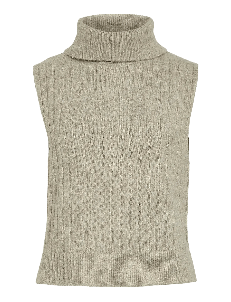 Vila - VIBELUNA HIGH NECK S/L KNIT VEST-NOOS - knitted vests - natural melange - 1