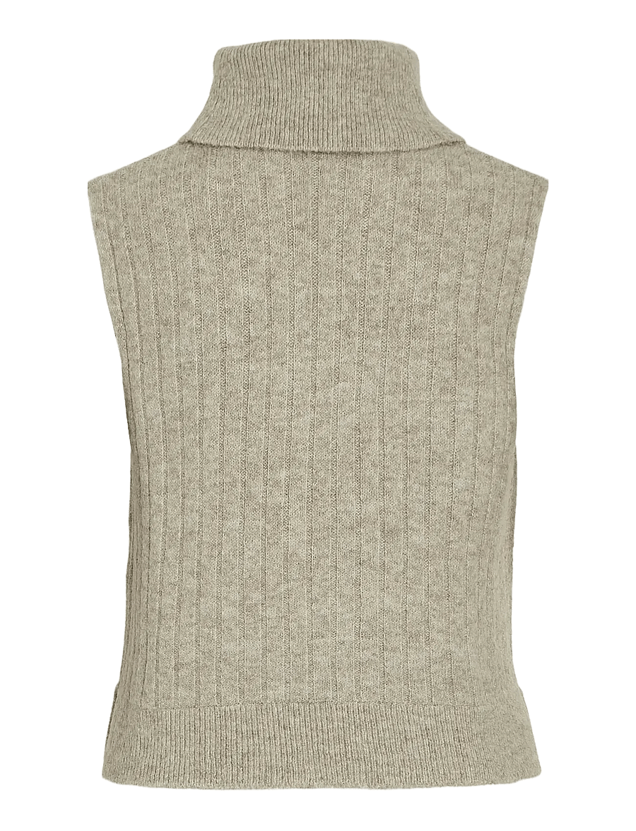 Vila - VIBELUNA HIGH NECK S/L KNIT VEST-NOOS - knitted vests - natural melange - 2