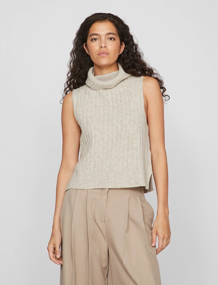 Vila - VIBELUNA HIGH NECK S/L KNIT VEST-NOOS - knitted vests - natural melange - 0