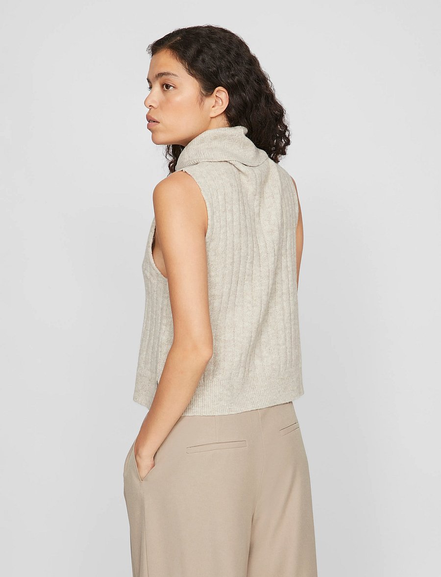 Vila - VIBELUNA HIGH NECK S/L KNIT VEST-NOOS - knitted vests - natural melange - 3