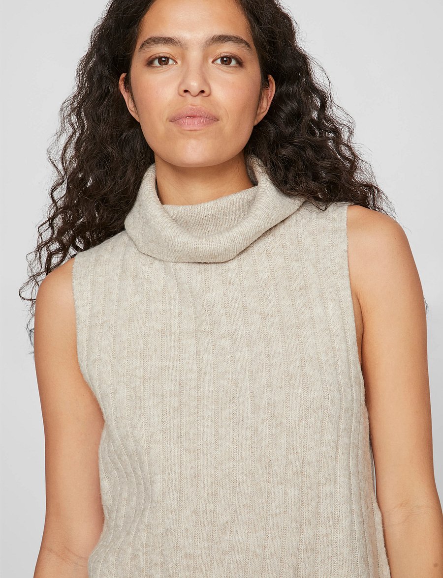 Vila - VIBELUNA HIGH NECK S/L KNIT VEST-NOOS - knitted vests - natural melange - 4