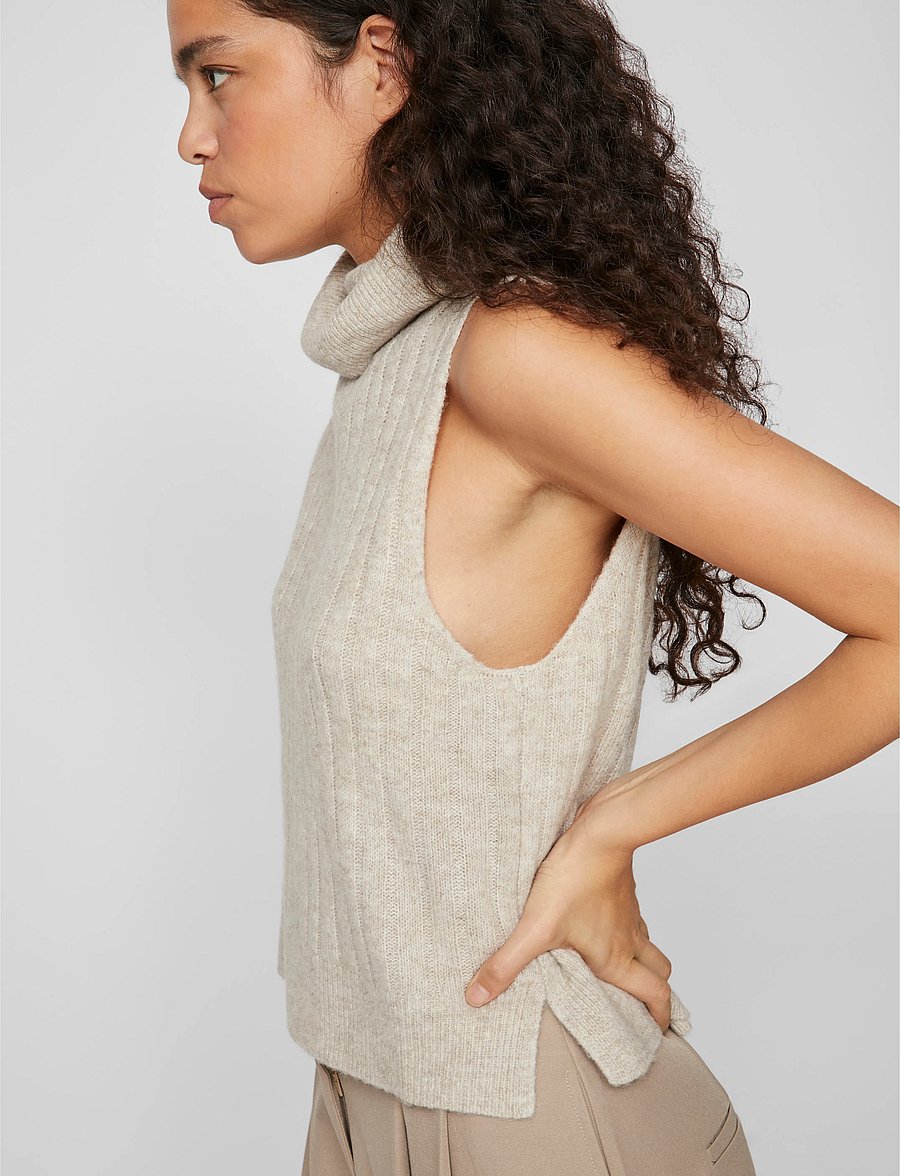 Vila - VIBELUNA HIGH NECK S/L KNIT VEST-NOOS - knitted vests - natural melange - 5