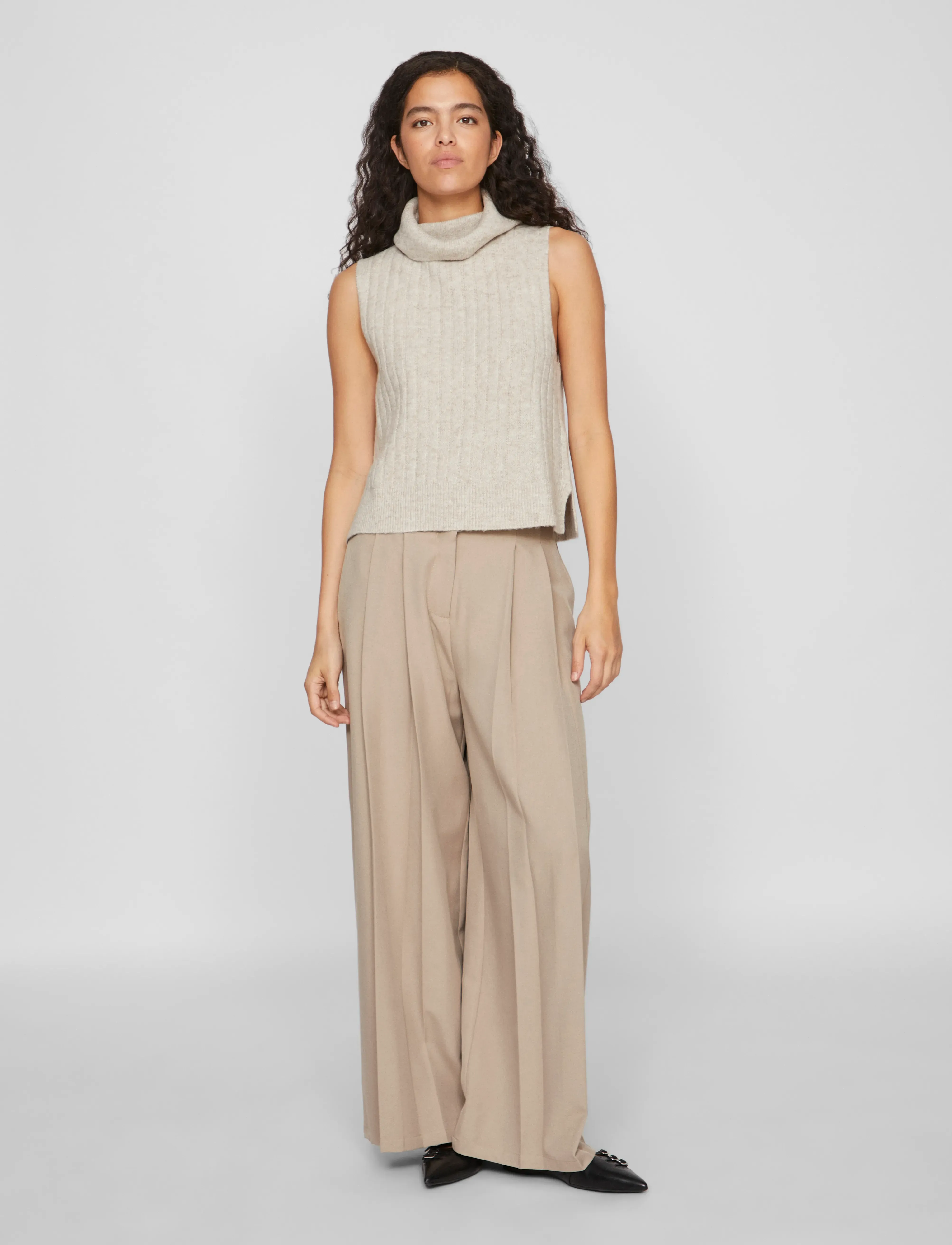 VILA Vibeluna High Neck S/L Knit Vest-Noos linnen dam – bild 5