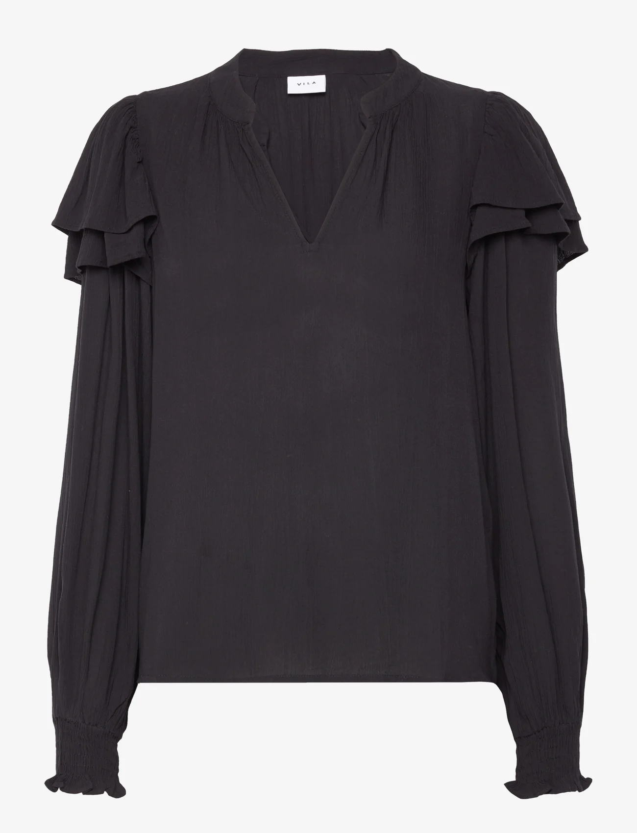 Vila - VITHEO L/S FLOUNCE TOP - long-sleeved blouses - black beauty - 0