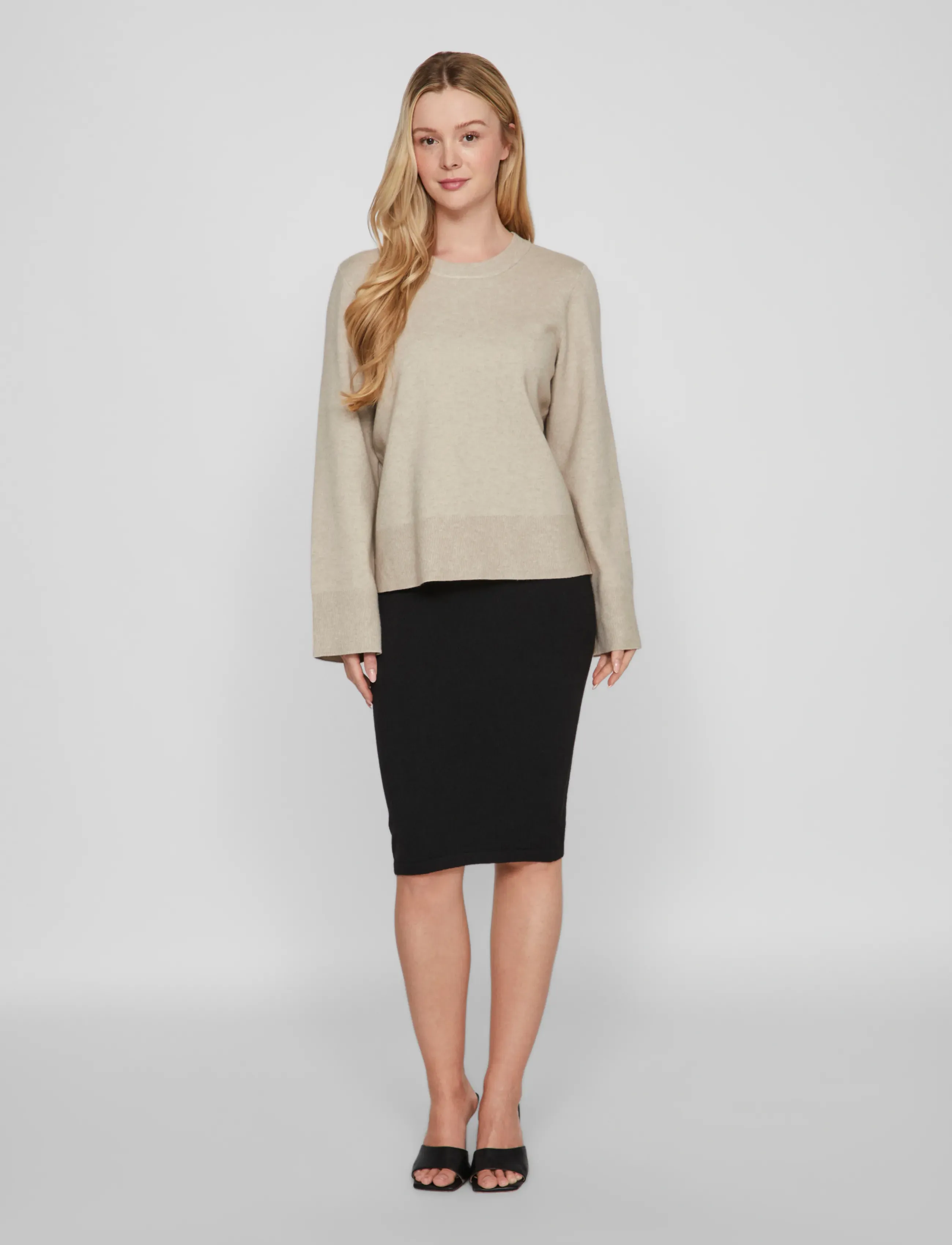 Vila - VICASSIE O-NECK L/S KNIT TOP - NOOS - pullover - natural melange - 4