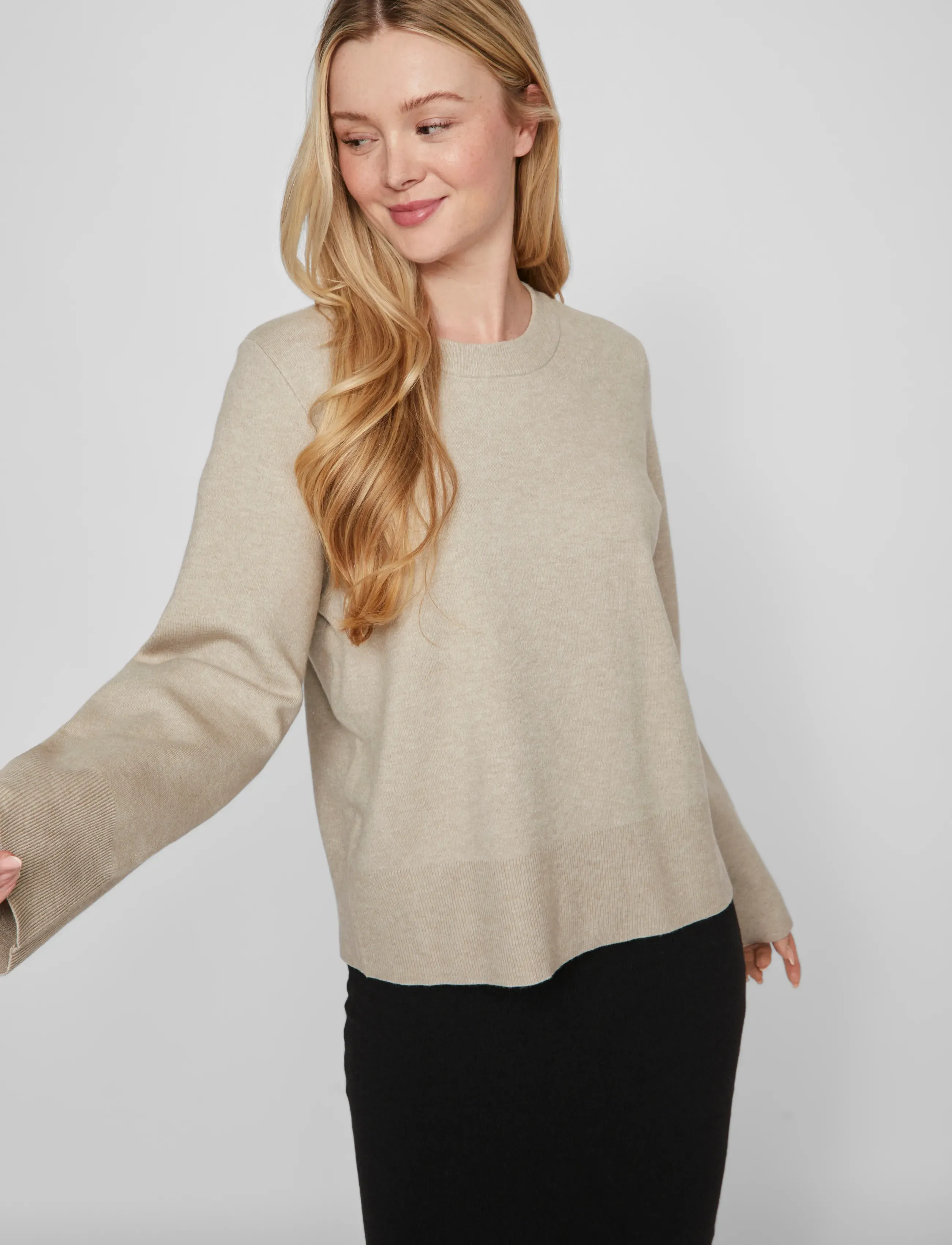 Vila - VICASSIE O-NECK L/S KNIT TOP - NOOS - pullover - natural melange - 5