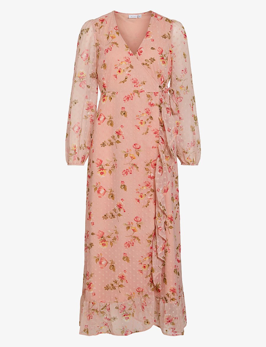 Vila - VIEDEE L/S ANKLE WRAP DRESS/DC/KA - sommarklänningar - misty rose - 1