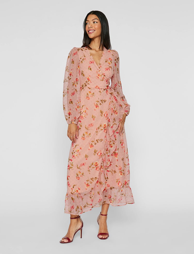 Vila - VIEDEE L/S ANKLE WRAP DRESS - omlottklänningar - misty rose - 0