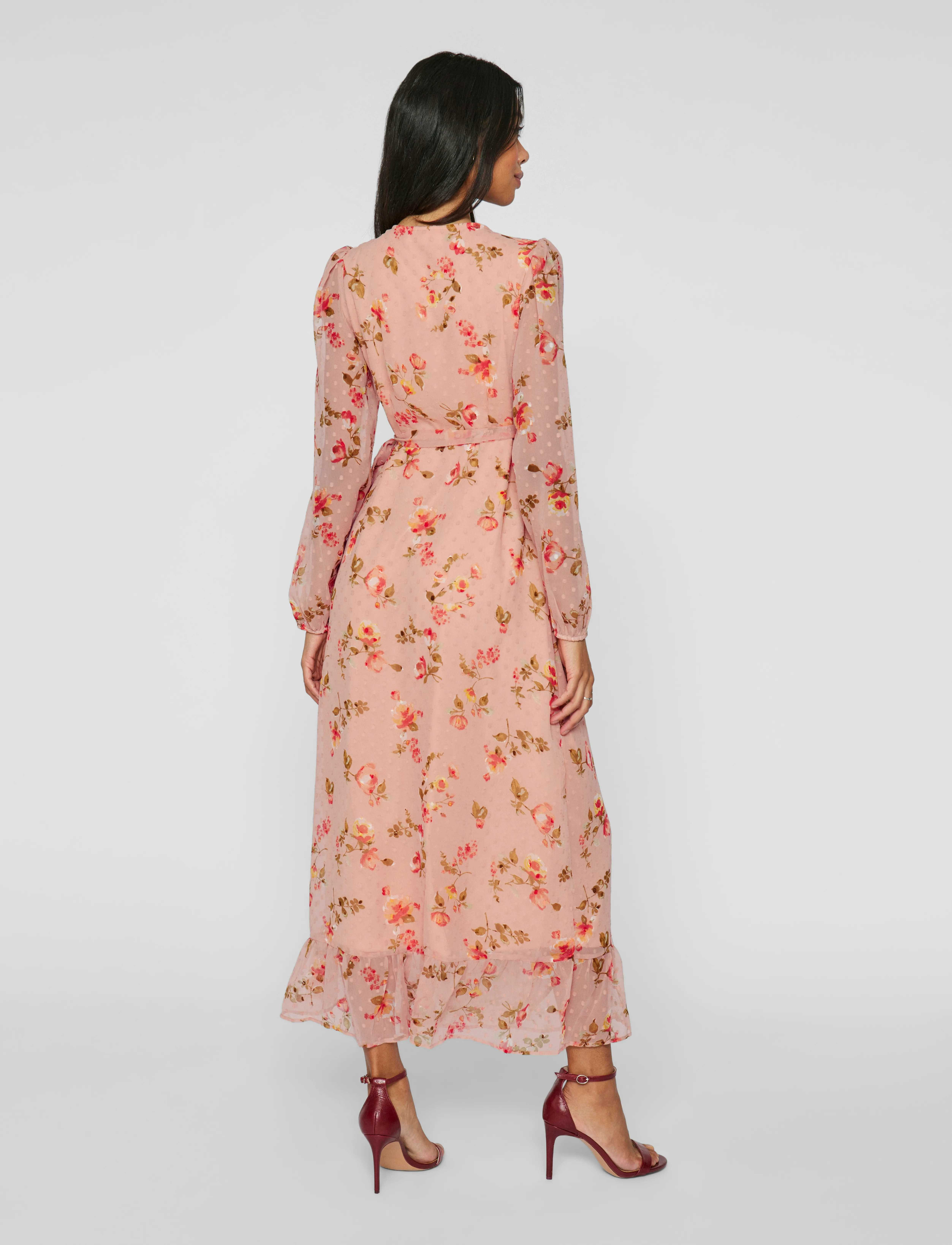 Vila - VIEDEE L/S ANKLE WRAP DRESS/DC/KA - summer dresses - misty rose - 3