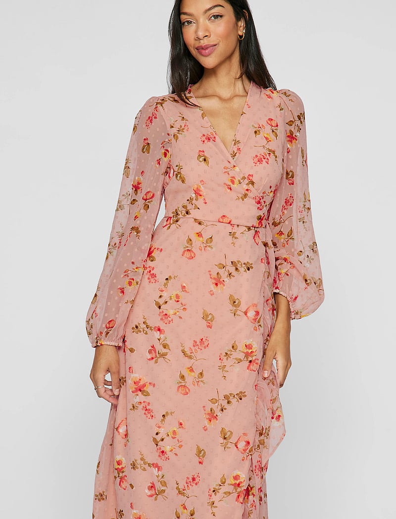 Vila - VIEDEE L/S ANKLE WRAP DRESS - omlottklänningar - misty rose - 4