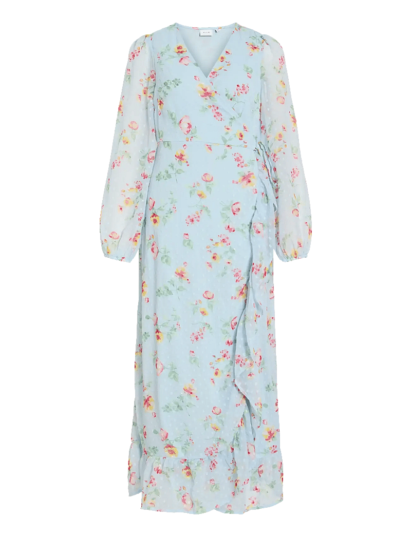 Vila - VIEDEE L/S ANKLE WRAP DRESS/DC/KA - vasarinės suknelės - nantucket breeze - 1