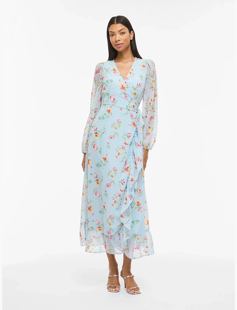 Vila - VIEDEE L/S ANKLE WRAP DRESS/DC/KA - sukienki letnie - nantucket breeze - 0